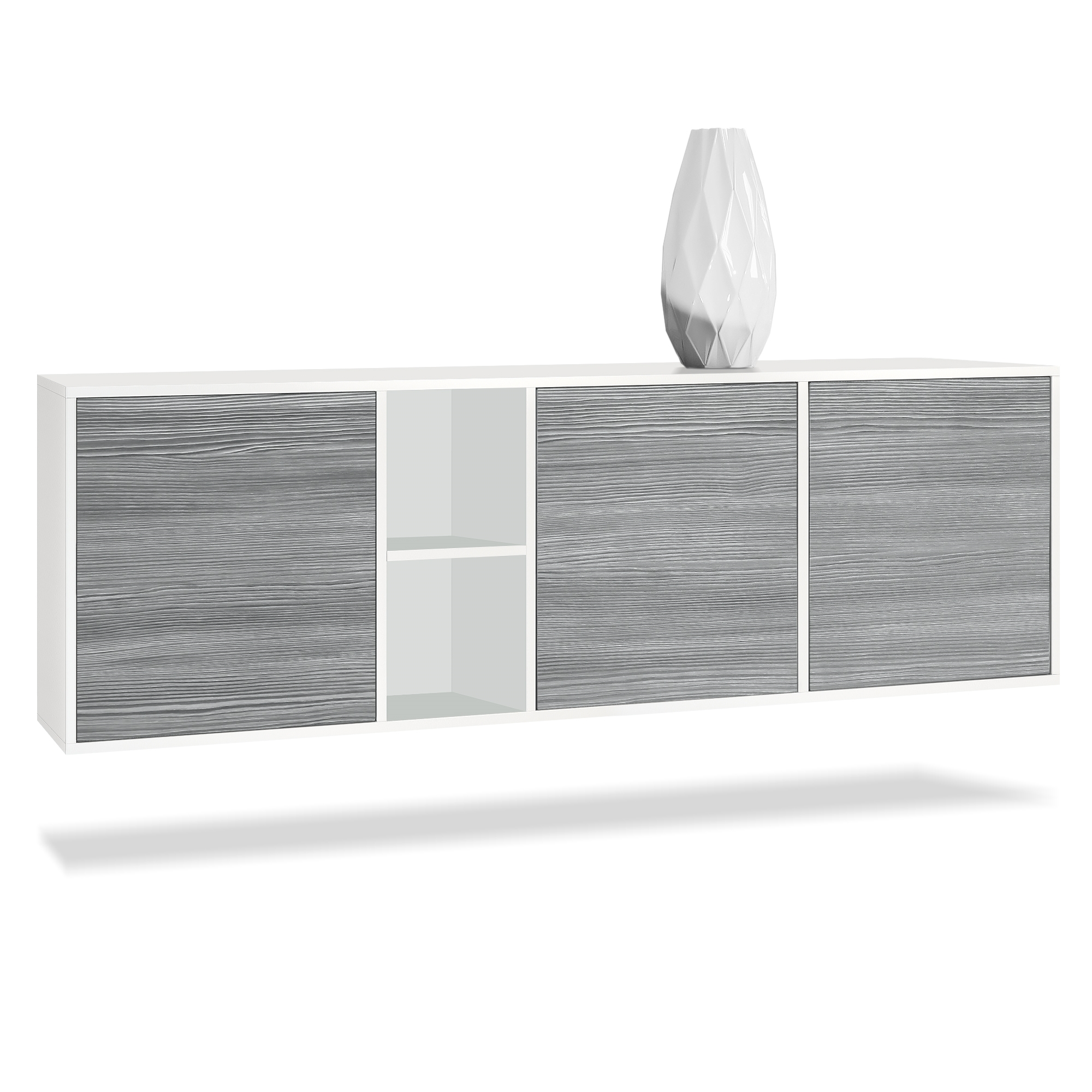 Sideboard Cuba  mit 3 Türen und 2 offene Fächer Weiß matt/Avola-Anthrazit (182 x 53 x 35 cm)