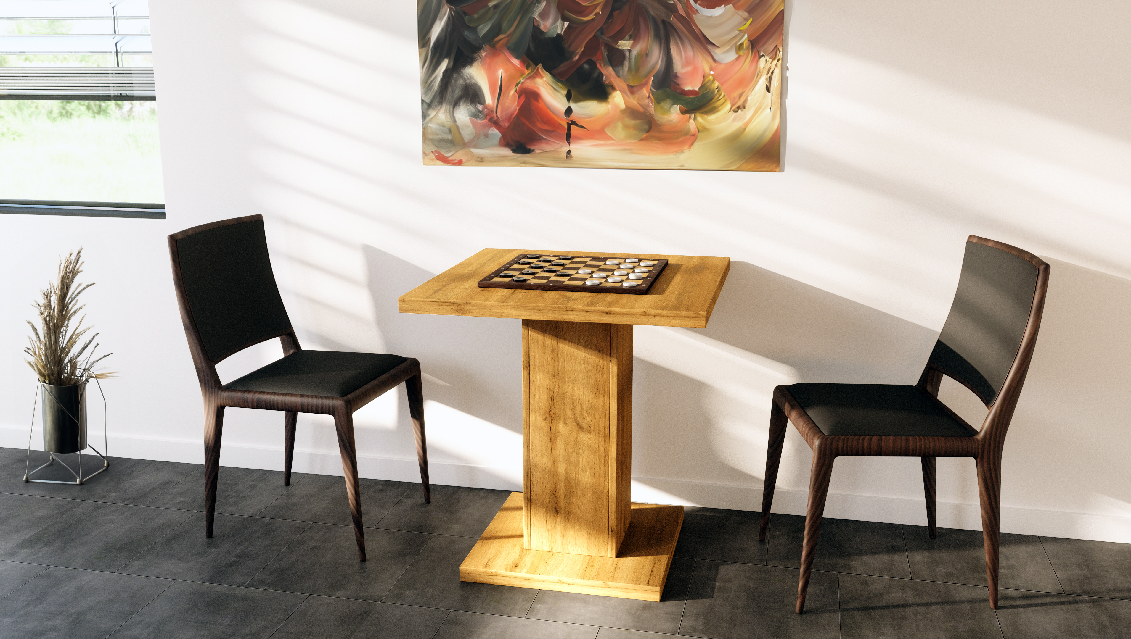 Bistrotisch Adam 70 x 70 cm, Eiche Evoke mit zentralen Säulenfuß