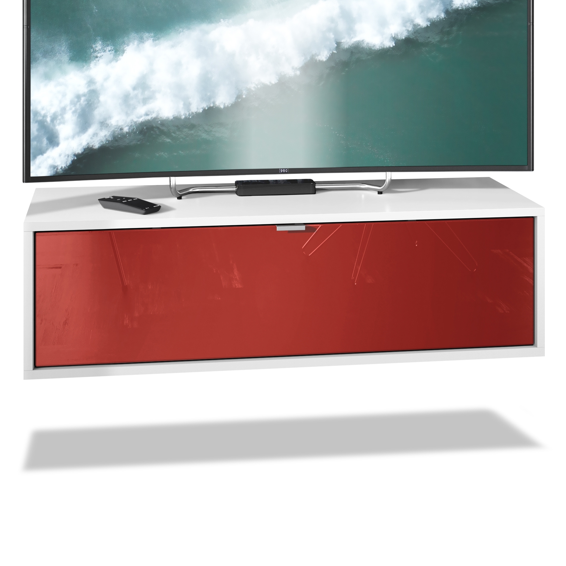 Lowboard Lana 1000  mit Klappe Weiß matt/Bordeaux Hochglanz (100 x 29 x 37 cm)