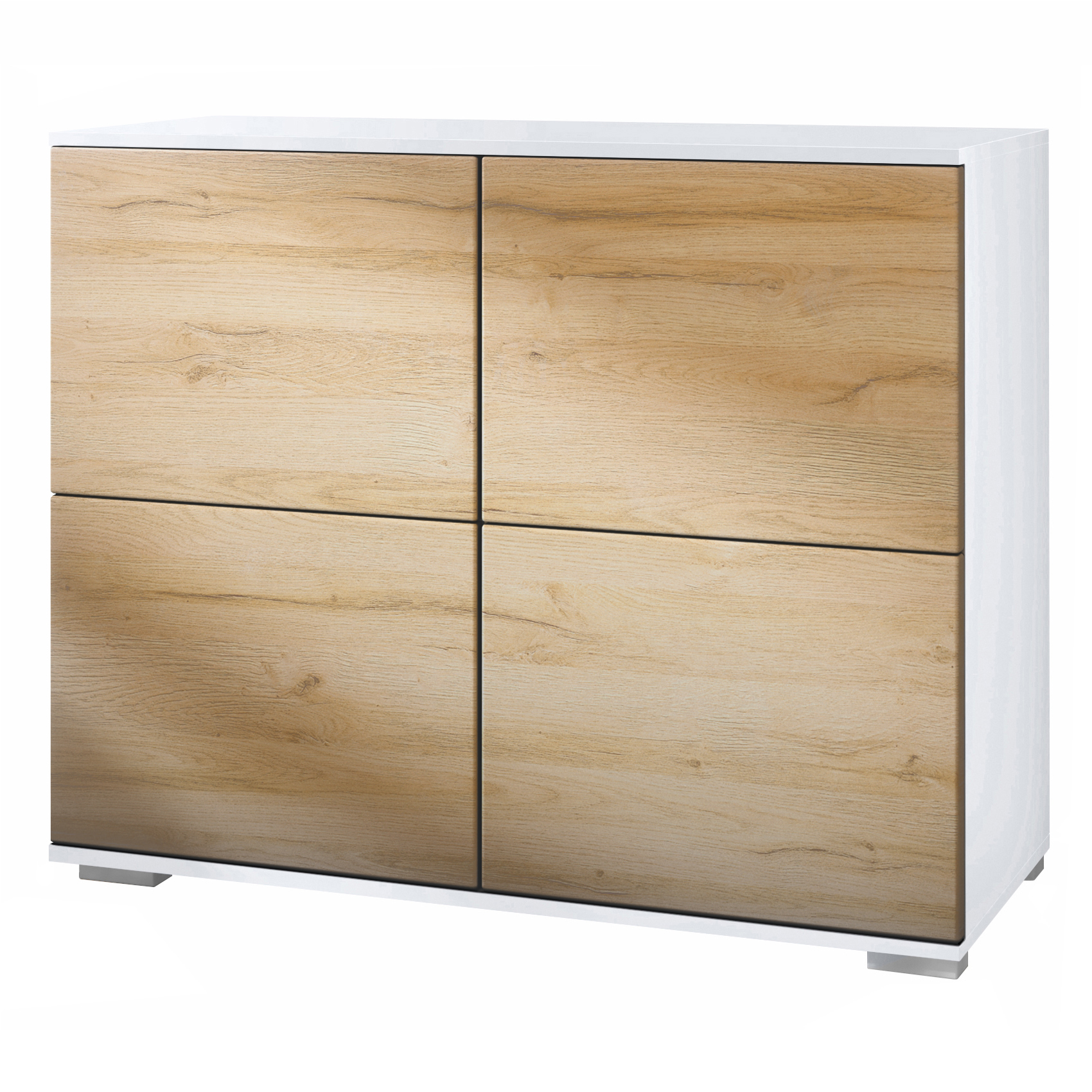 Rova V3 Kommode Weiß mit 4 Push-to-Open Türen Weiß matt / Eiche Natur (92,5 x 75.5 x 35)