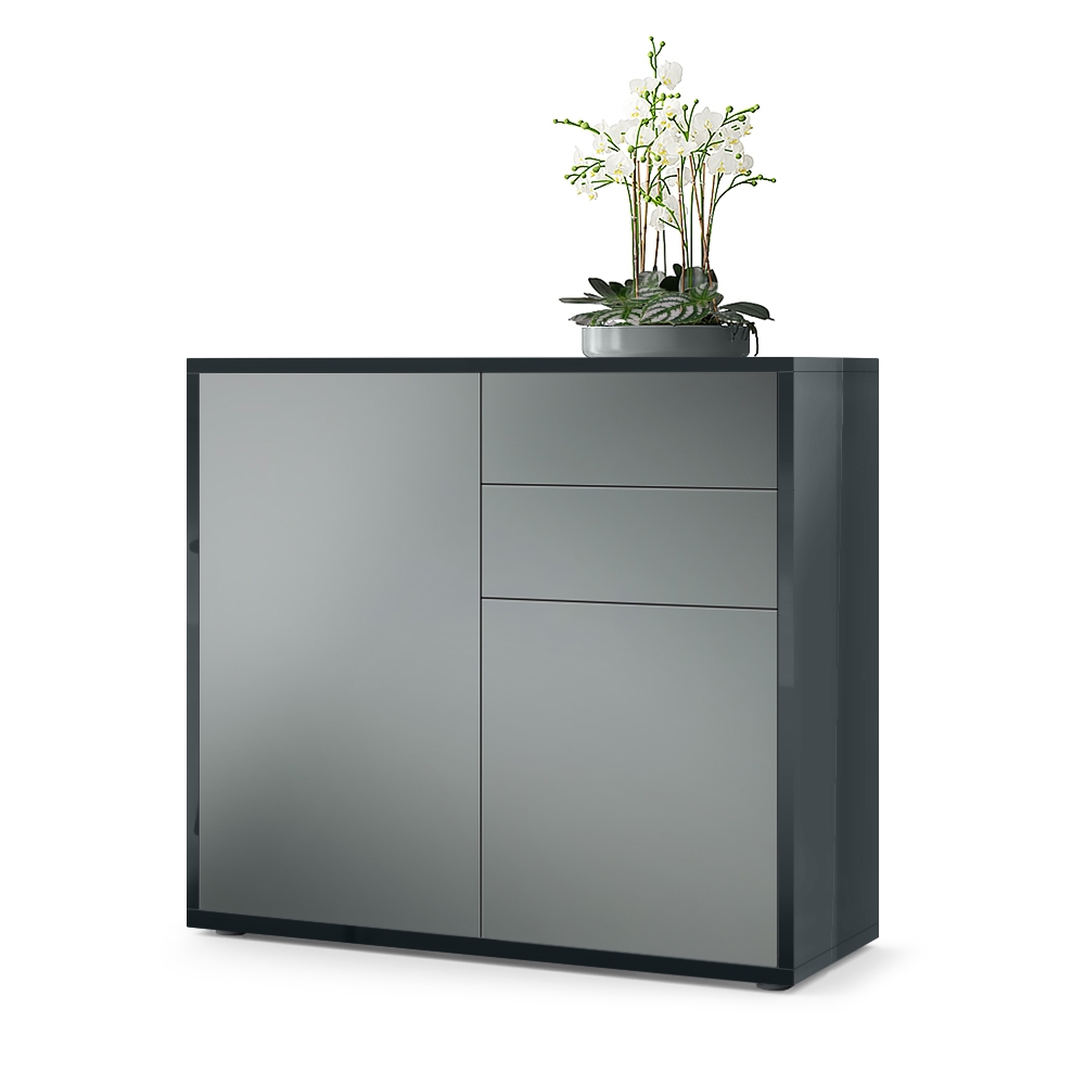 Kommode Ben  mit 2 Türen und 2 Schubladen Schwarz Hochglanz/Graphit Seidenmatt (79 x 74 x 36 cm)
