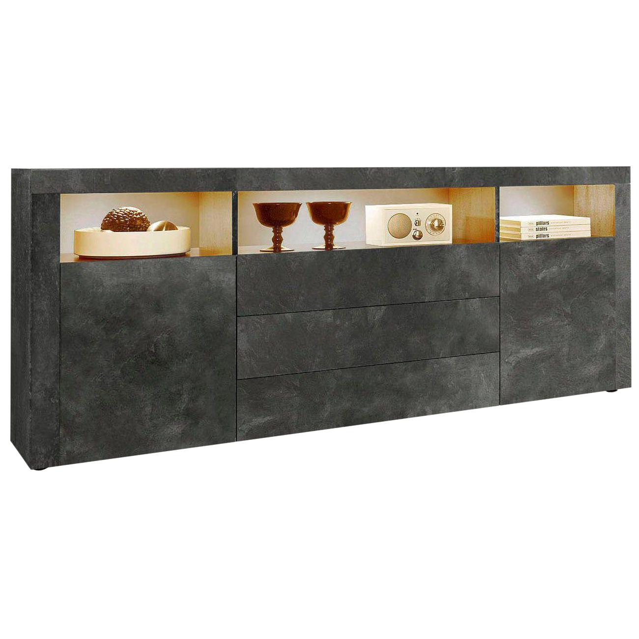 Denver Sideboard mit 2 Türen und 3 Schubladen Schiefer (166 x 72 x 35 cm)