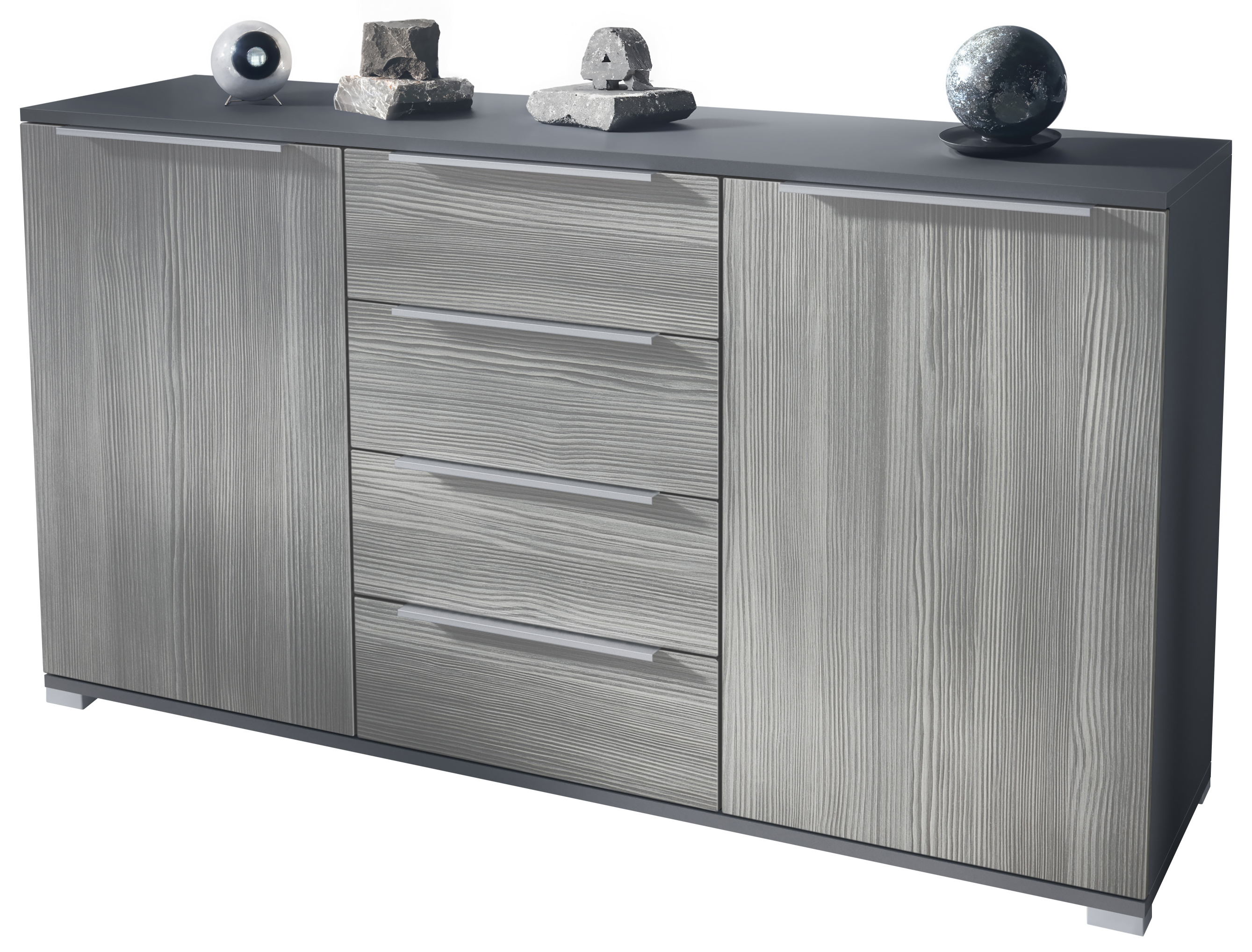 Linio V1 Sideboard Anthrazit mit 2 Türen und 4 Schubladen Anthrazit matt/Avola-Anthrazit (138,5 x 75,5 x 35 cm)