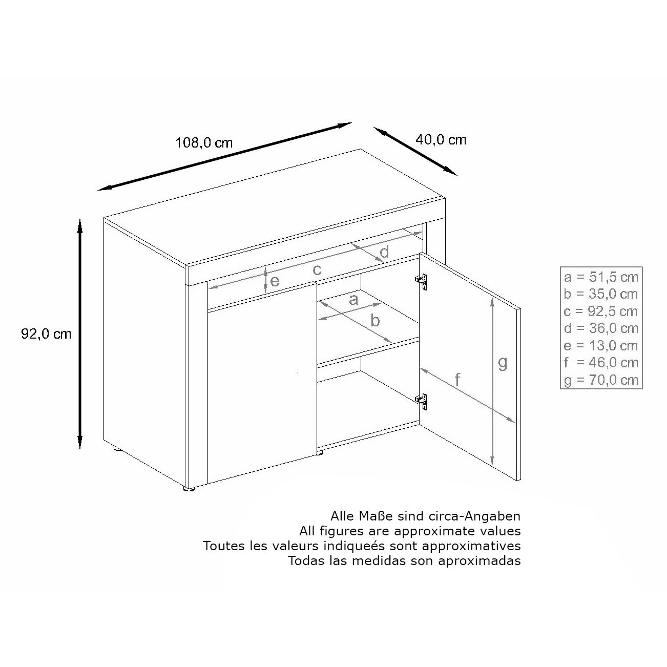 Kommode Valencia Sideboard mit 2 Türen und 1 offenem Fach Schwarz matt/Grau Hochglanz/Schwarz Hochglanz (108 x 92 x 40 cm)