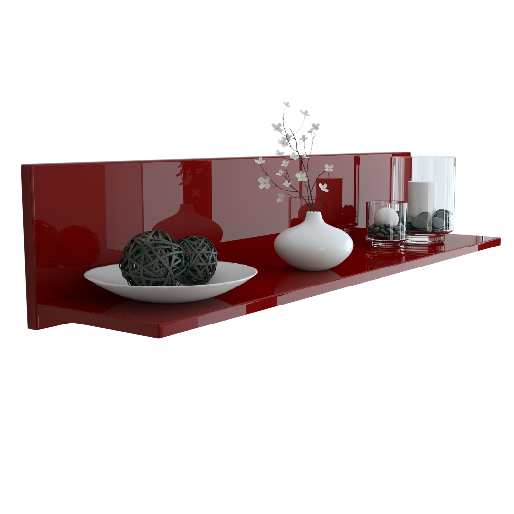 Wandregal Skadu mit praktischer Ablage Bordeaux Hochglanz (97,5 x 18,5 x 18,5 cm)
