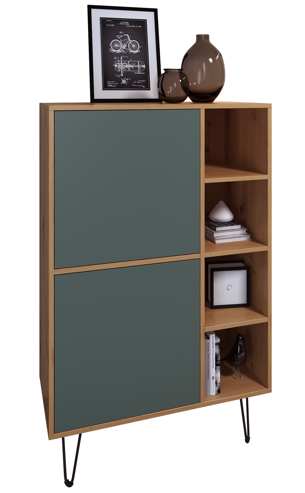 Highboard Havana V1 Kommode Made in Germany Eiche Evoke / Fjord Grün (124 x 79 x 35 cm)
