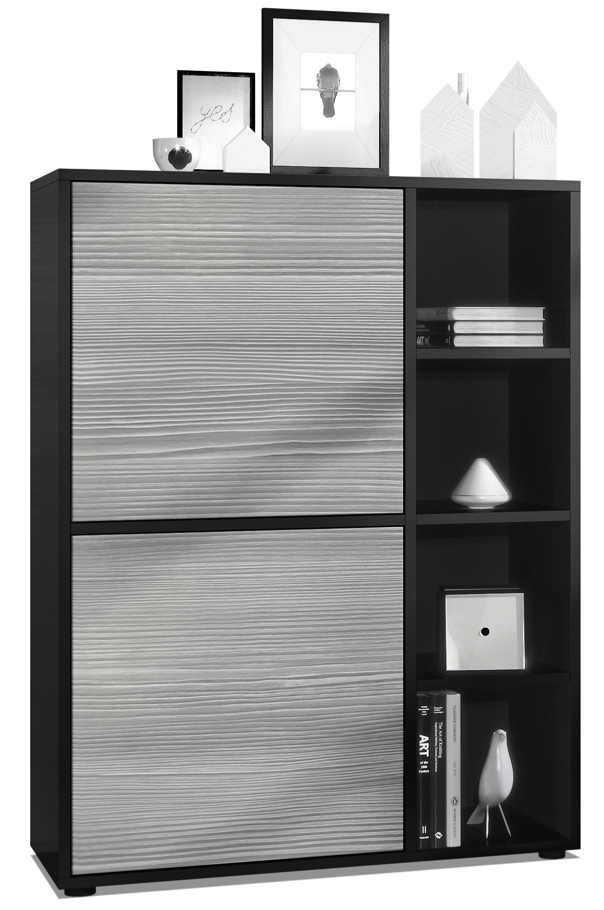 Highboard Cuba  mit 2 Türen und 4 offene Fächer Schwarz matt/Avola-Anthrazit (79 x 105,5 x 35,5 cm)