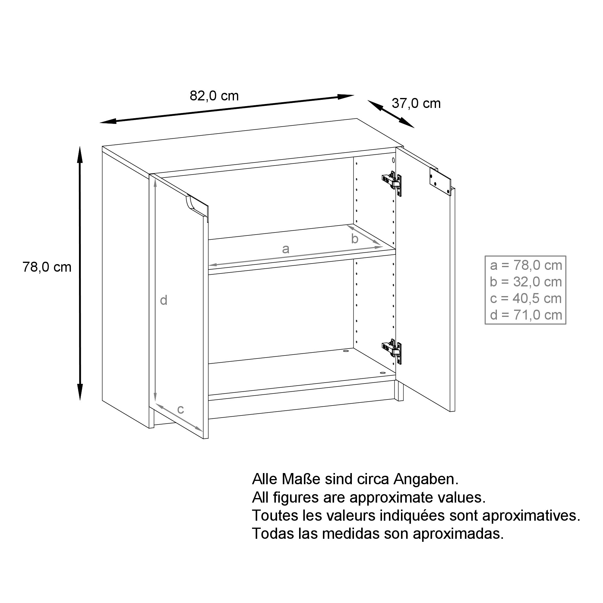 Kommode Logan mit 2 Türen Schwarz matt/Beton dunkel Optik (82 x 78 x 37 cm)