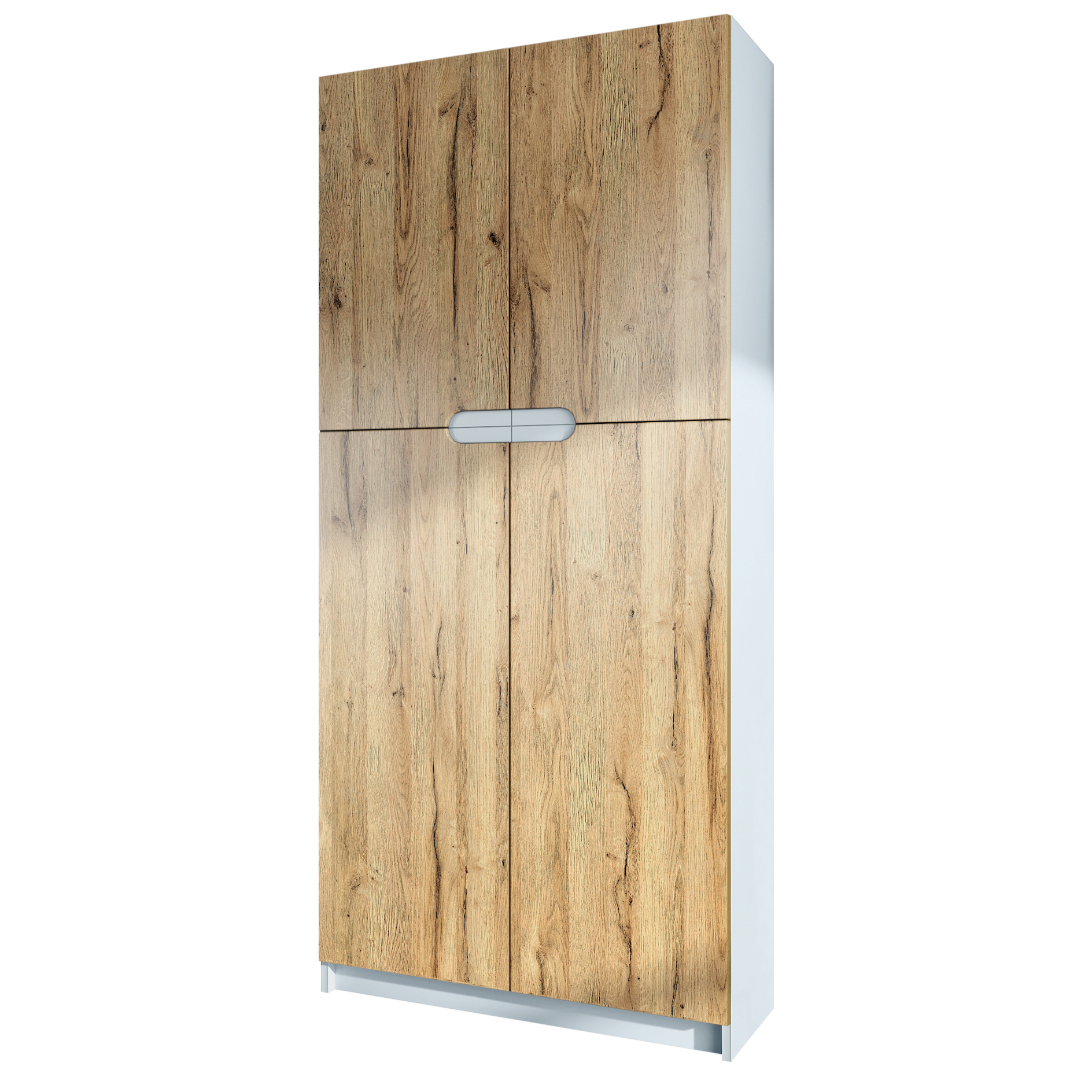 Büroschrank Logan V1 mit 5 Fächern und 4 Türen Weiß matt/Eiche Natur (82 x 185 x 37 cm)