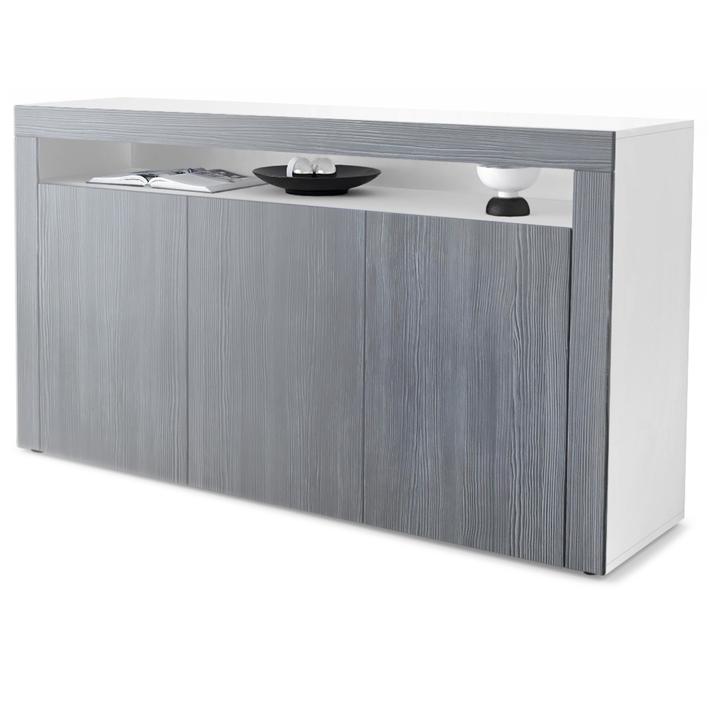 Sideboard Valencia mit 3 Türen und 1 offenem Fach Weiß matt/Avola-Anthrazit/Avola-Anthrazit (155 x 92 x 40 cm)