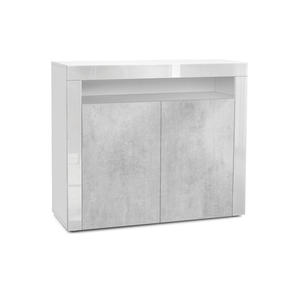 Kommode Valencia mit 2 Türen und 1 offenem Fach Weiß matt/Beton Oxid Optik/Weiß Hochglanz (108 x 92 x 40 cm)