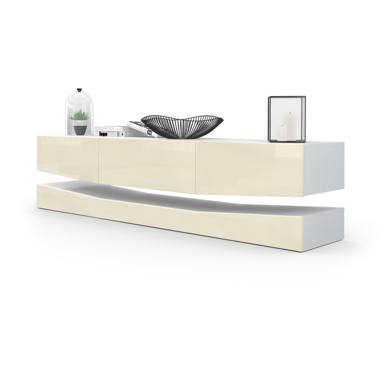 Lowboard City 1 offenem Fach und 3 Schubkästen Weiß matt/Creme Hochglanz (178 x variabel x 39 cm)