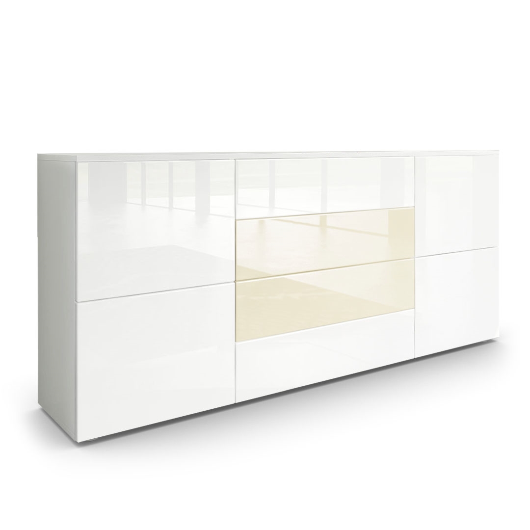 Sideboard Rova mit 4 Türen und 4 Schubladen Weiß matt/Weiß Hochglanz/Creme Hochglanz (166 x 72 x 35 cm)