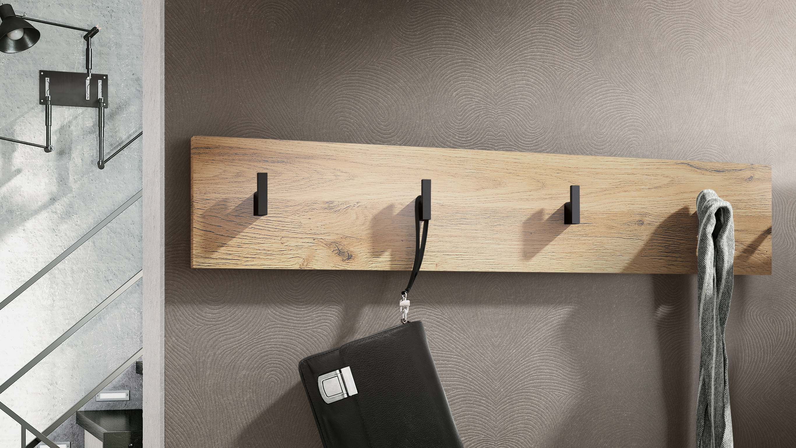 Garderobenleiste Linea V2 mit 4 Kleiderhaken Eiche Natur (72 x 14,5 x 3,5 cm)