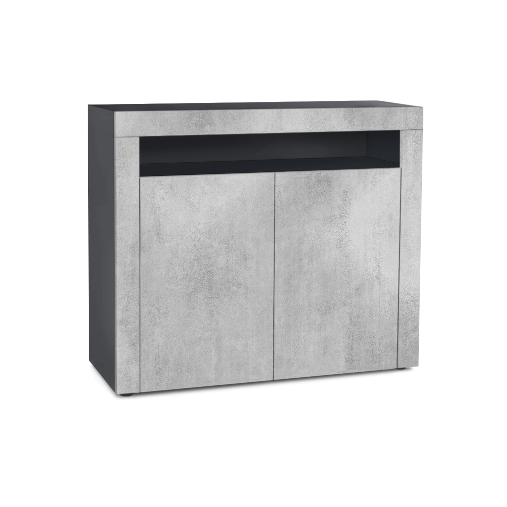 Kommode Valencia Sideboard mit 2 Türen und 1 offenem Fach Schwarz matt/Beton Oxid Optik/Beton Oxid Optik (108 x 92 x 40 cm)