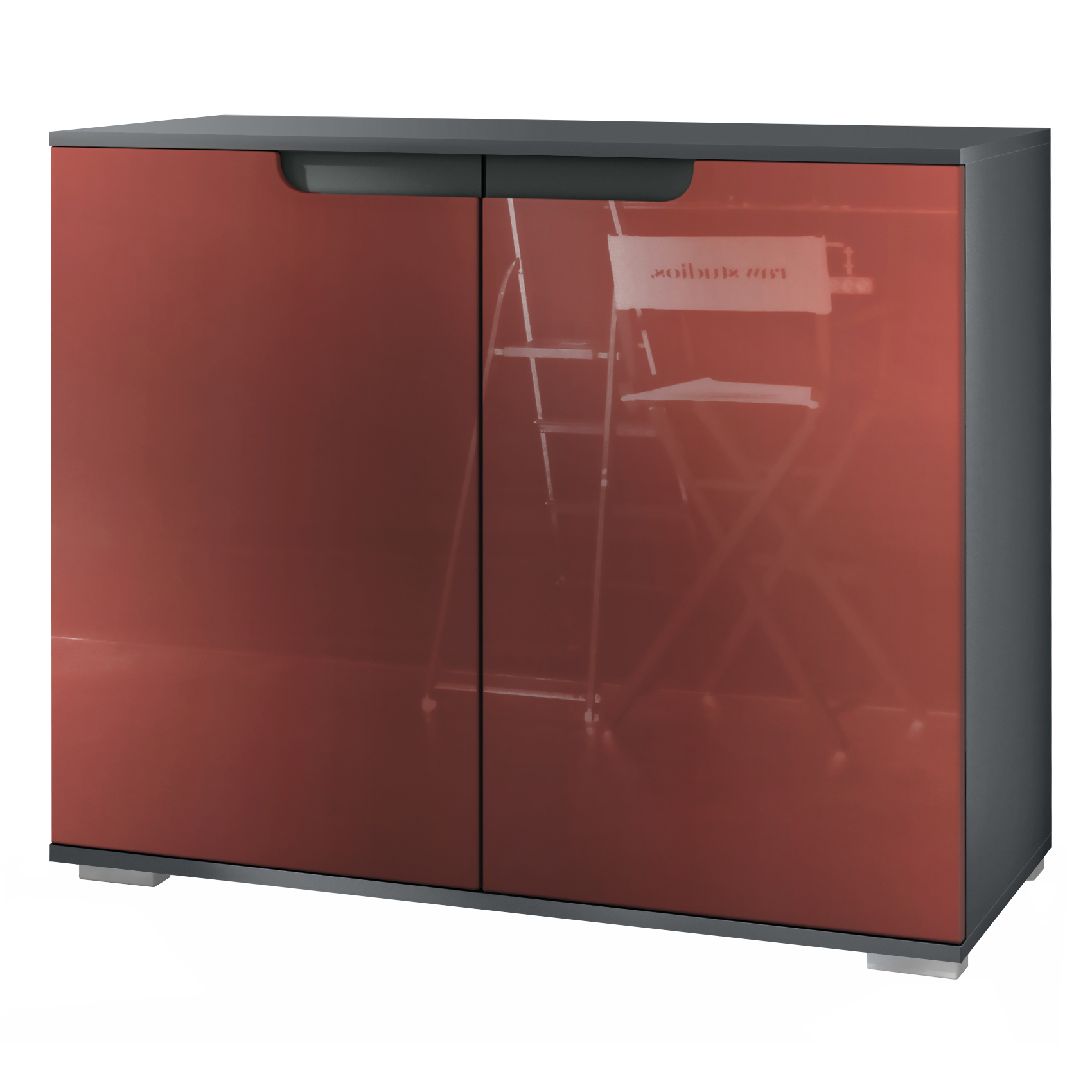 Sylt V3 Kommode Anthrazit mit 2 großen Türen Anthrazit matt / Bordeaux Hochglanz (92,5 x 75.5 x 35)