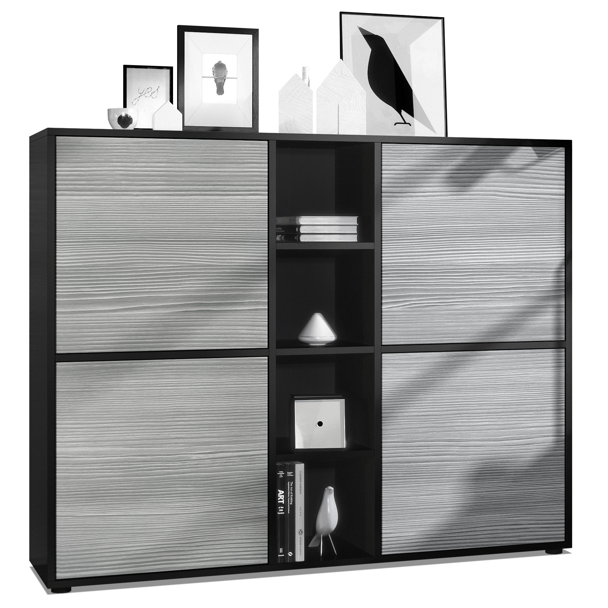 Highboard Cuba V3  Schrank Anrichte Cuba V3 mit 12 Fächern Korpus in Schwarz matt / in Avola-Anthrazit (130,5x105,5x35,5 cm)
