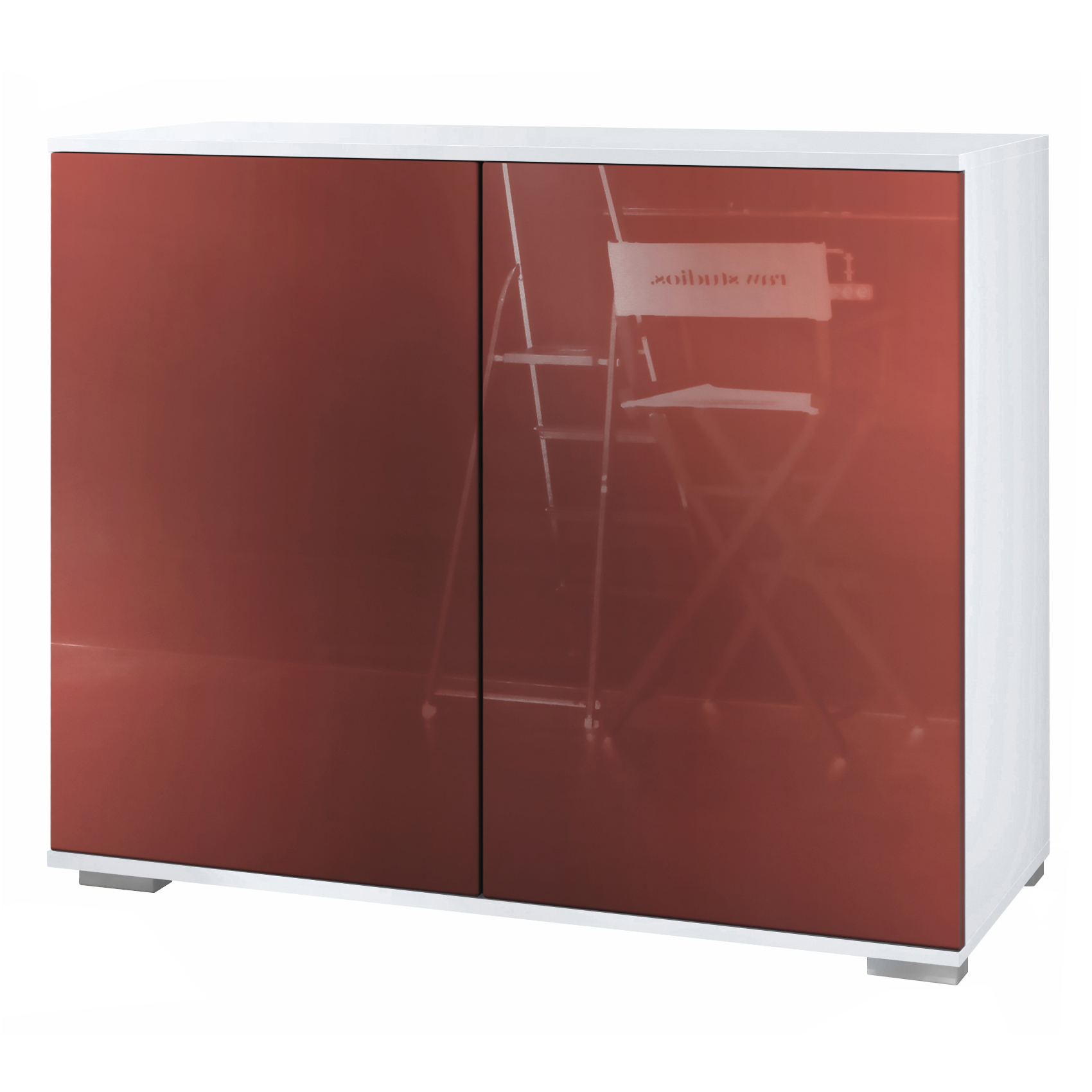 Skadu V3 Kommode Weiß mit 2 großen Türen Weiß matt / Bordeaux Hochglanz (92,5 x 75.5 x 35)