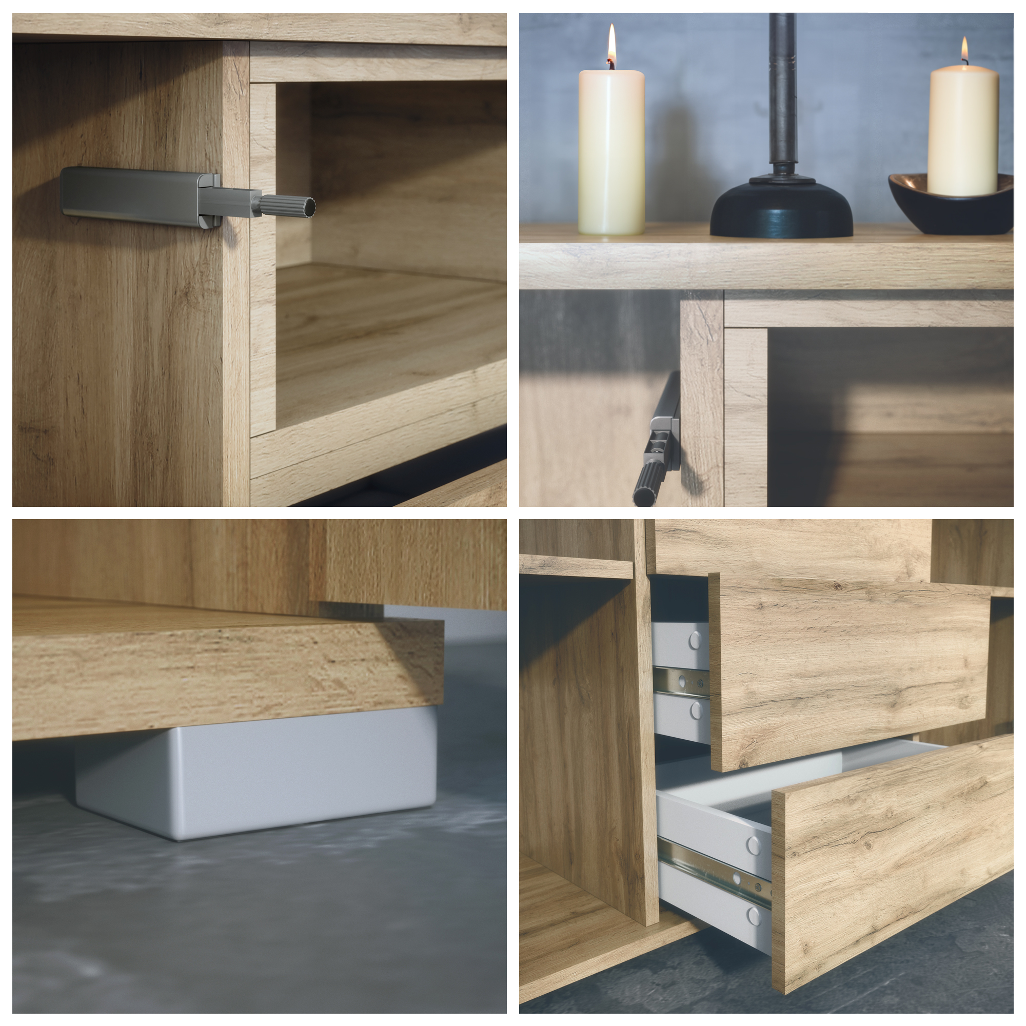 Skadu V2 Sideboard Eiche Evoke mit 2 Türen, 3 Schubladen und 1 offenem Fach Eiche Evoke/Grau Hochglanz (138,5 x 75,5 x 35 cm)