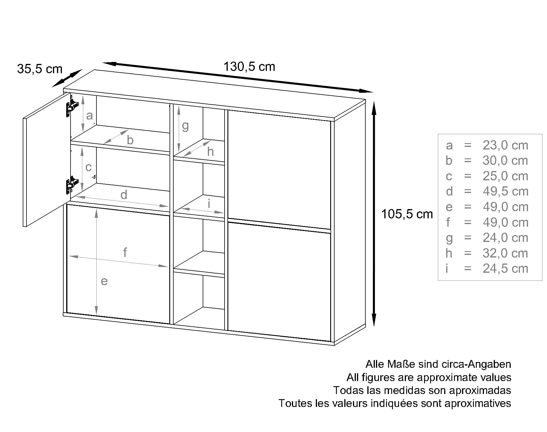 Highboard Cuba V3  Schrank Anrichte Cuba V3 mit 12 Fächern Korpus in Weiß matt / Fronten in Avola-Anthrazit (130,5x105,5x35,5 cm)