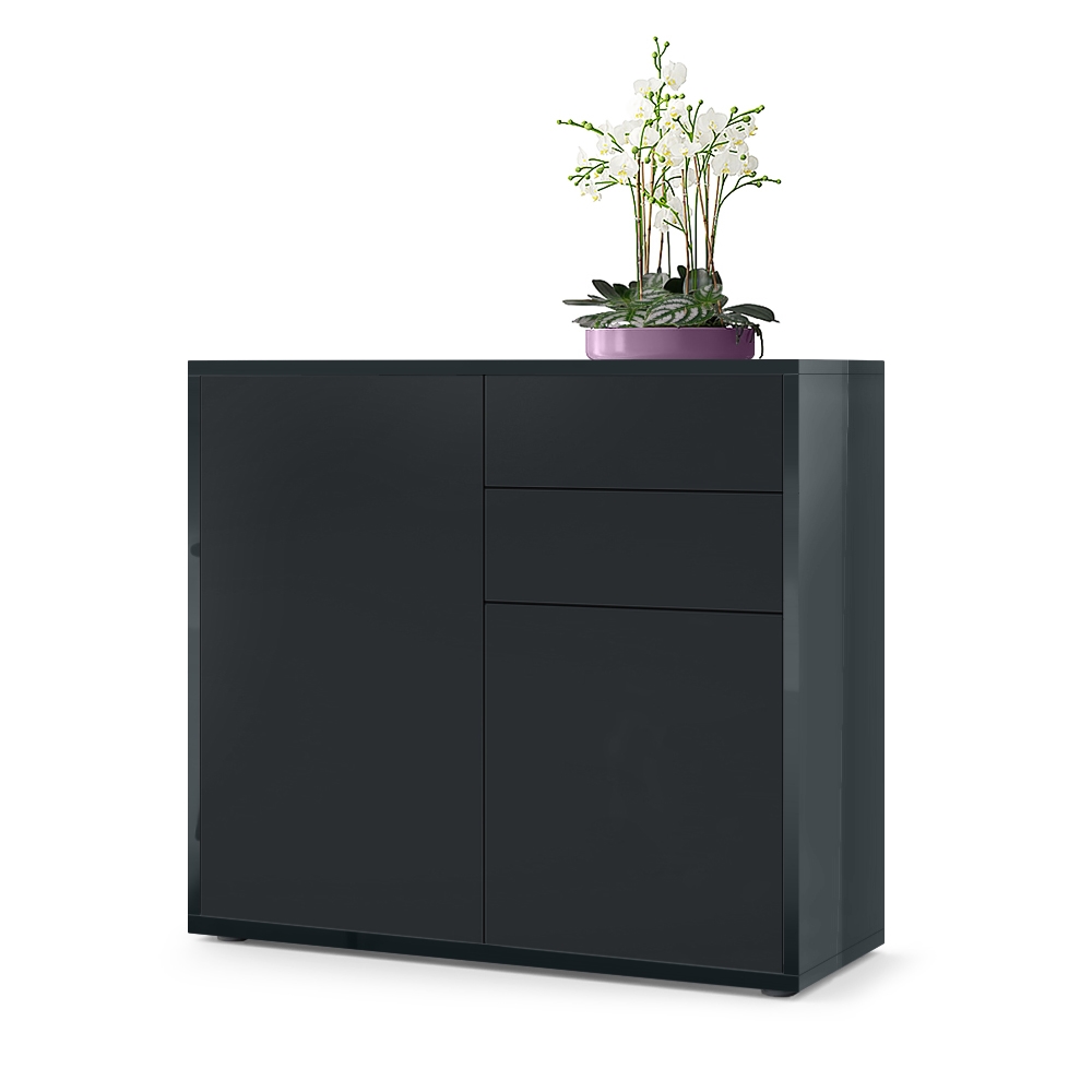 Kommode Ben  mit 2 Türen und 2 Schubladen Schwarz Hochglanz/Schwarz matt (79 x 74 x 36 cm)