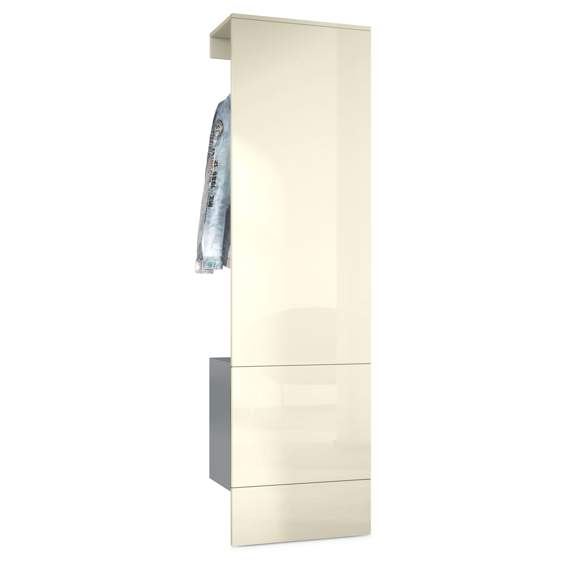 Garderobe Carlton Set 5 Anthrazit 1-tlg. mit integrierter Tür und 1 Kleiderstange Anthrazit matt/Creme Hochglanz (52 x 193 x 35 cm)