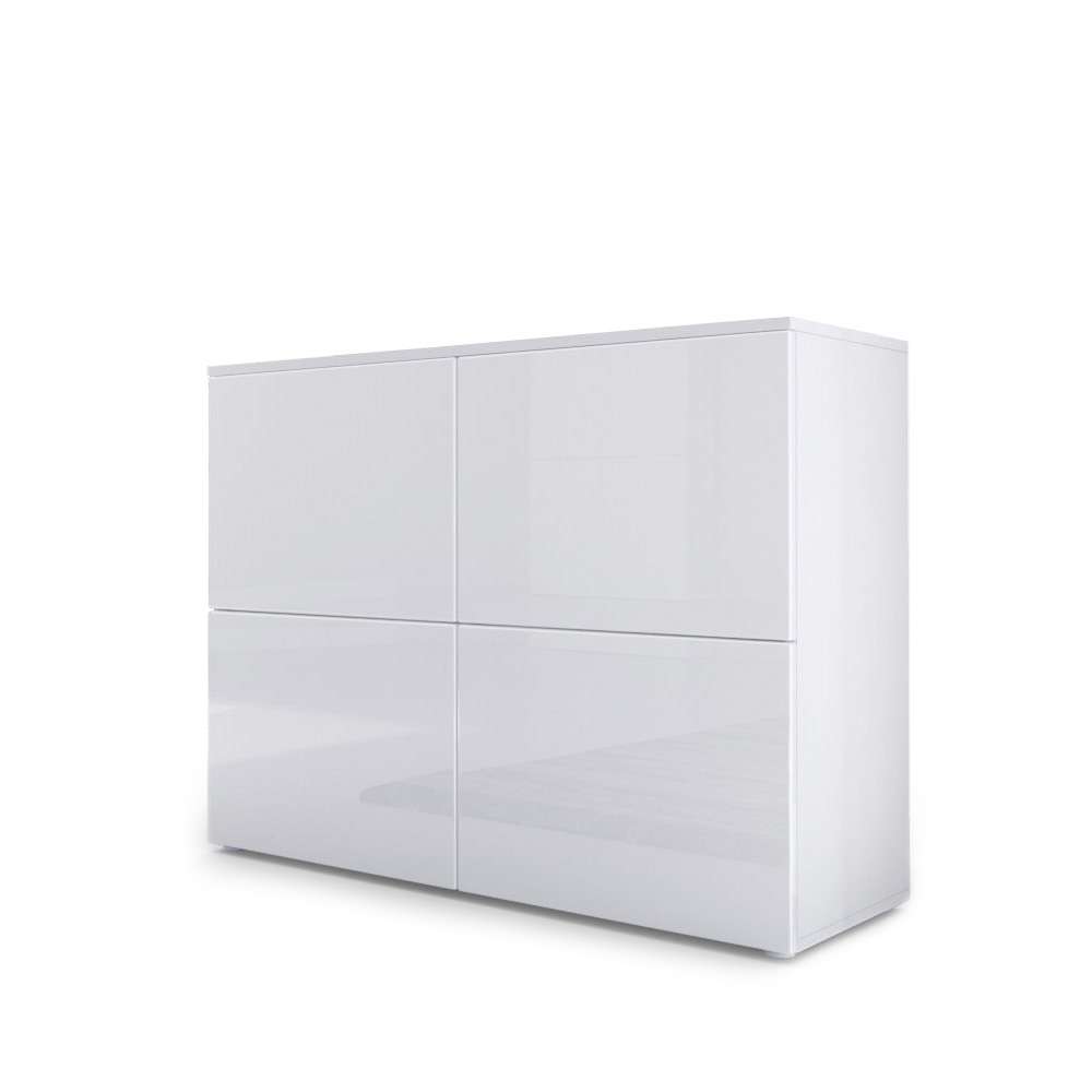 Kommode Rova mit 4 Türen Weiß matt/Weiß Hochglanz (92 x 72 x 35 cm)