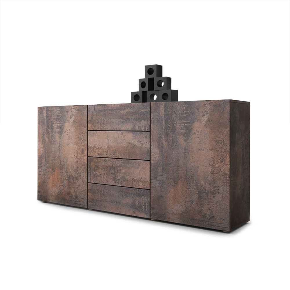 Sideboard Massa Stahl mit 2 großen Türen und 4 Schubladen  Stahlfarbe Antik (139 x 71 x 35 cm) Sideboard Massa Stahl mit 2 großen Türen und 4 Schubladen  Stahlfarbe Antik (139 x 71 x 35 cm)