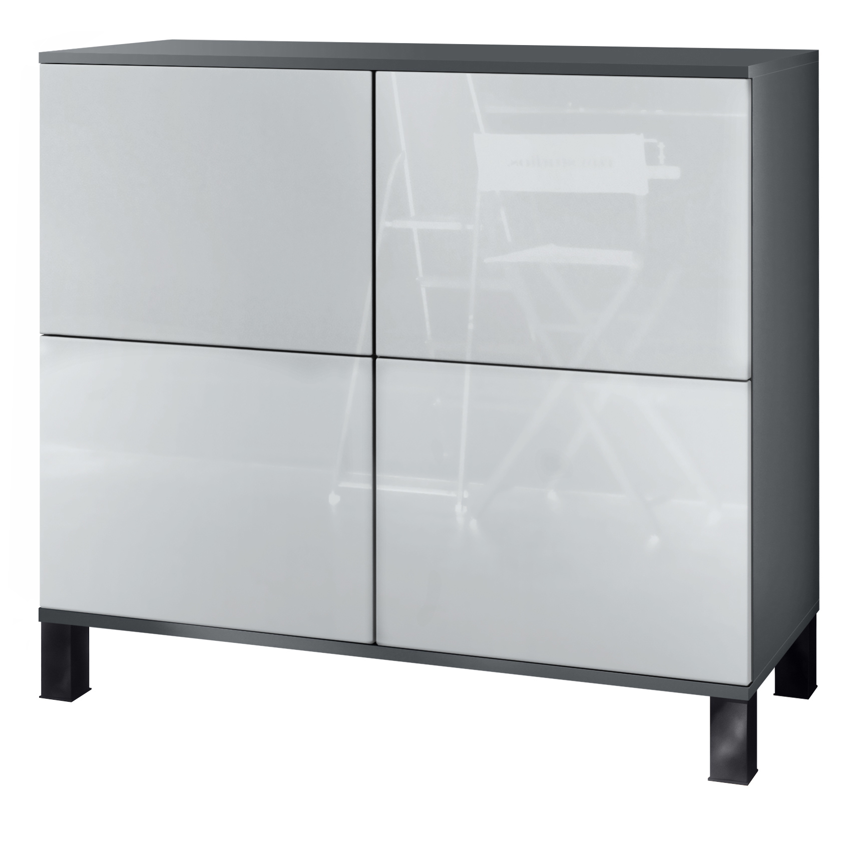 Rova V3 Kommode Anthrazit mit 4 Push-to-Open Türen Anthrazit matt / Weiß Hochglanz (92,5 x 84.5 x 35) Rova V3 Kommode Anthrazit mit 4 Push-to-Open Türen Anthrazit matt / Weiß Hochglanz (92,5 x 84.5 x 35)