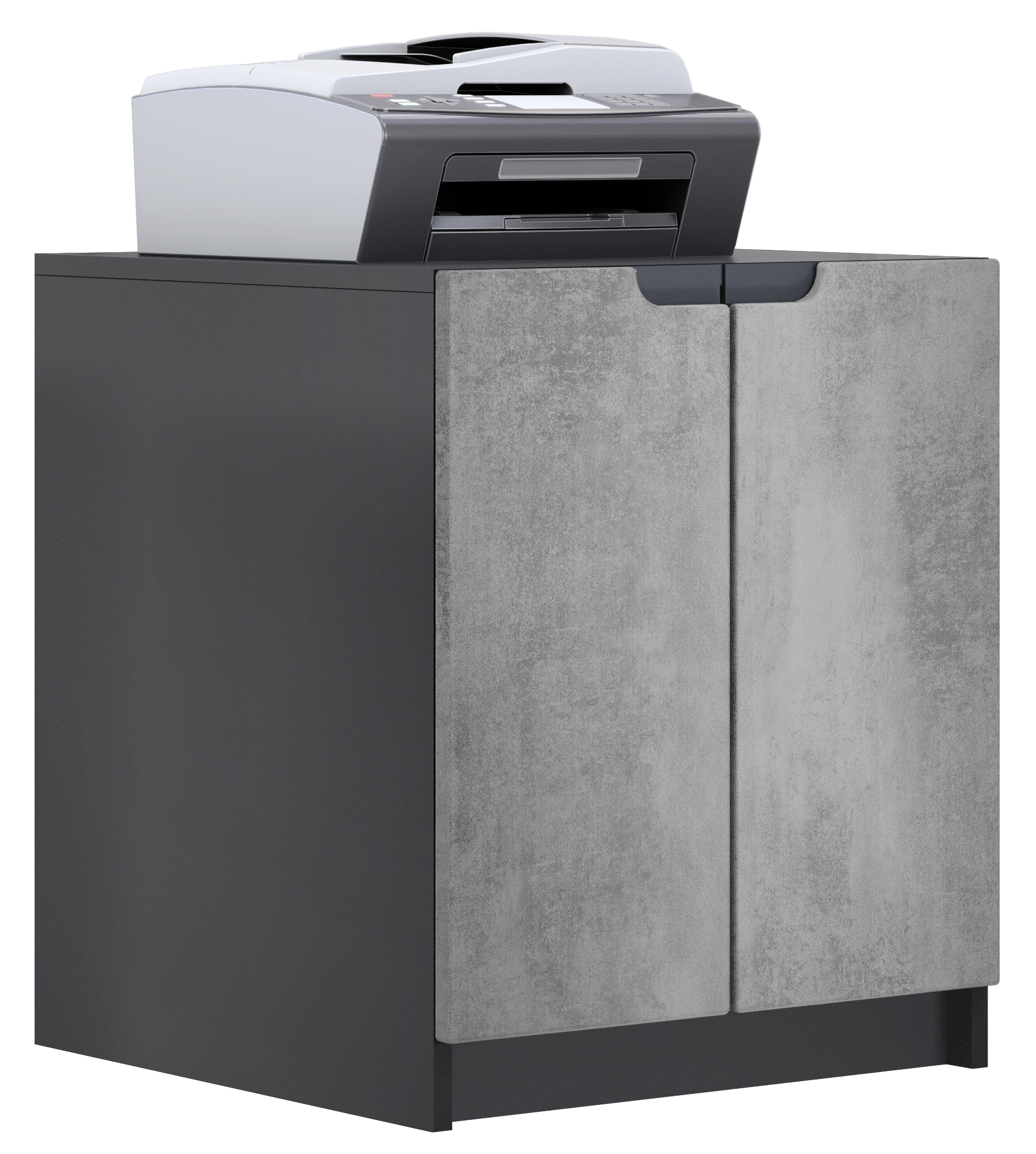 Druckerkommode Logan mit 2 Fächern und 2 Türen Schwarz matt/Beton Dunkel Optik, (51 x 60,5 x 54 cm)