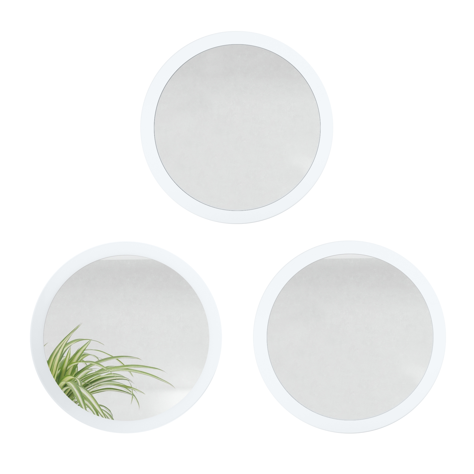 Globe Spiegel 3er Set für Flur und Wohnzimmer mit MDF-Rahmen in Weiß matt (50 cm Durchmesser)