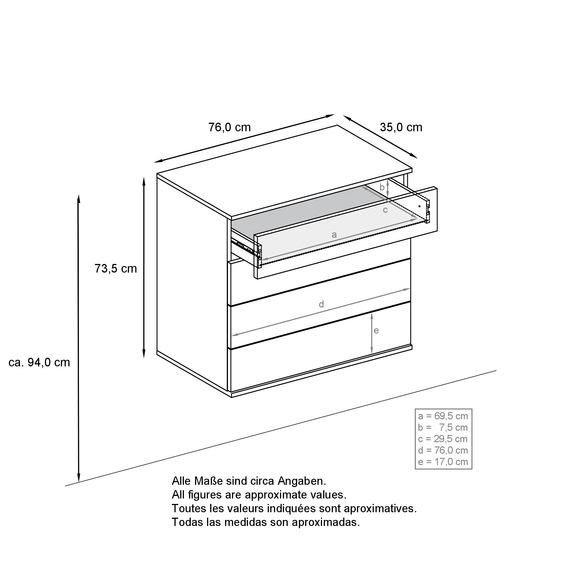 Kommode Pavos V3 hängend mit 4 Schubladen Anthrazit matt/Anthrazit matt (76 x 76 x 35 cm)
