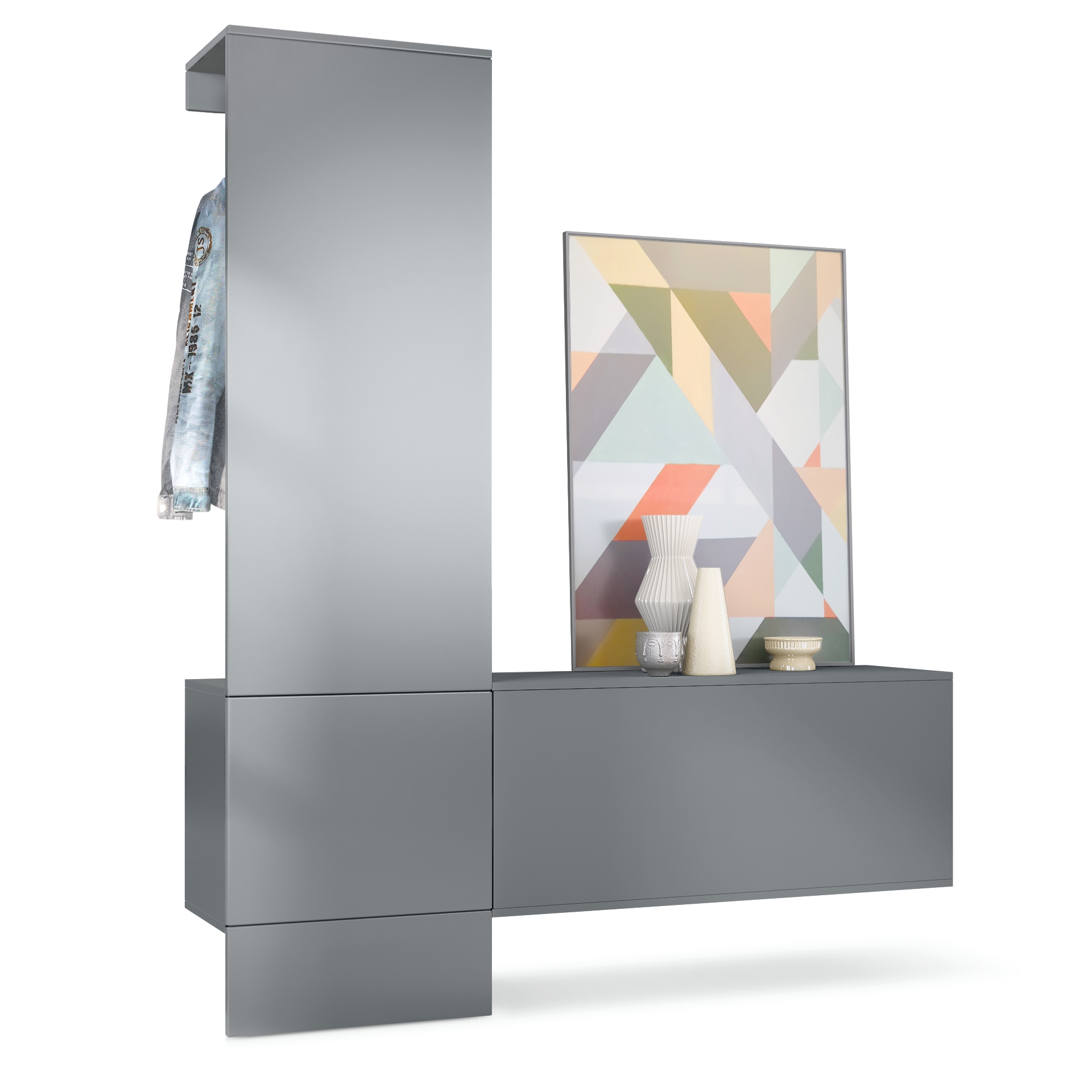 Garderobe Carlton Set 4 Anthrazit 3-tlg. 1 Paneel und 1 Schrankmodul Anthrazit matt/Graphit seidenmatt (156,5 x 193 x 35 cm)