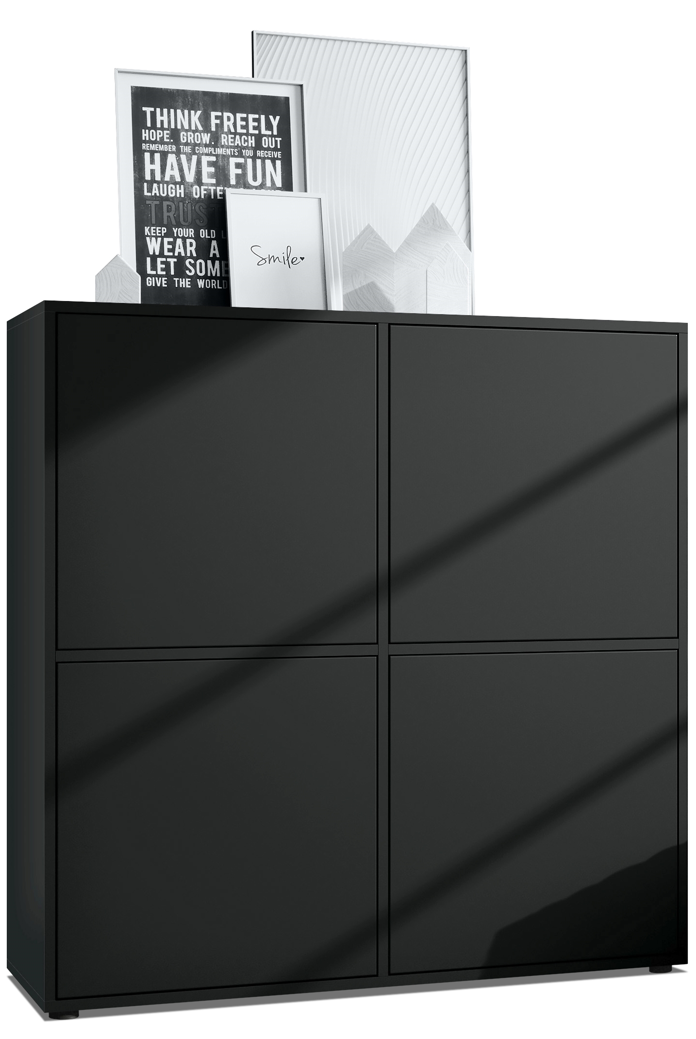 Highboard Cuba V2 Sideboard mit 4 Push-to-Open Türen, Made in Germany Schwarz matt / Schwarz matt (104 x 105,5 x 35,5 cm)