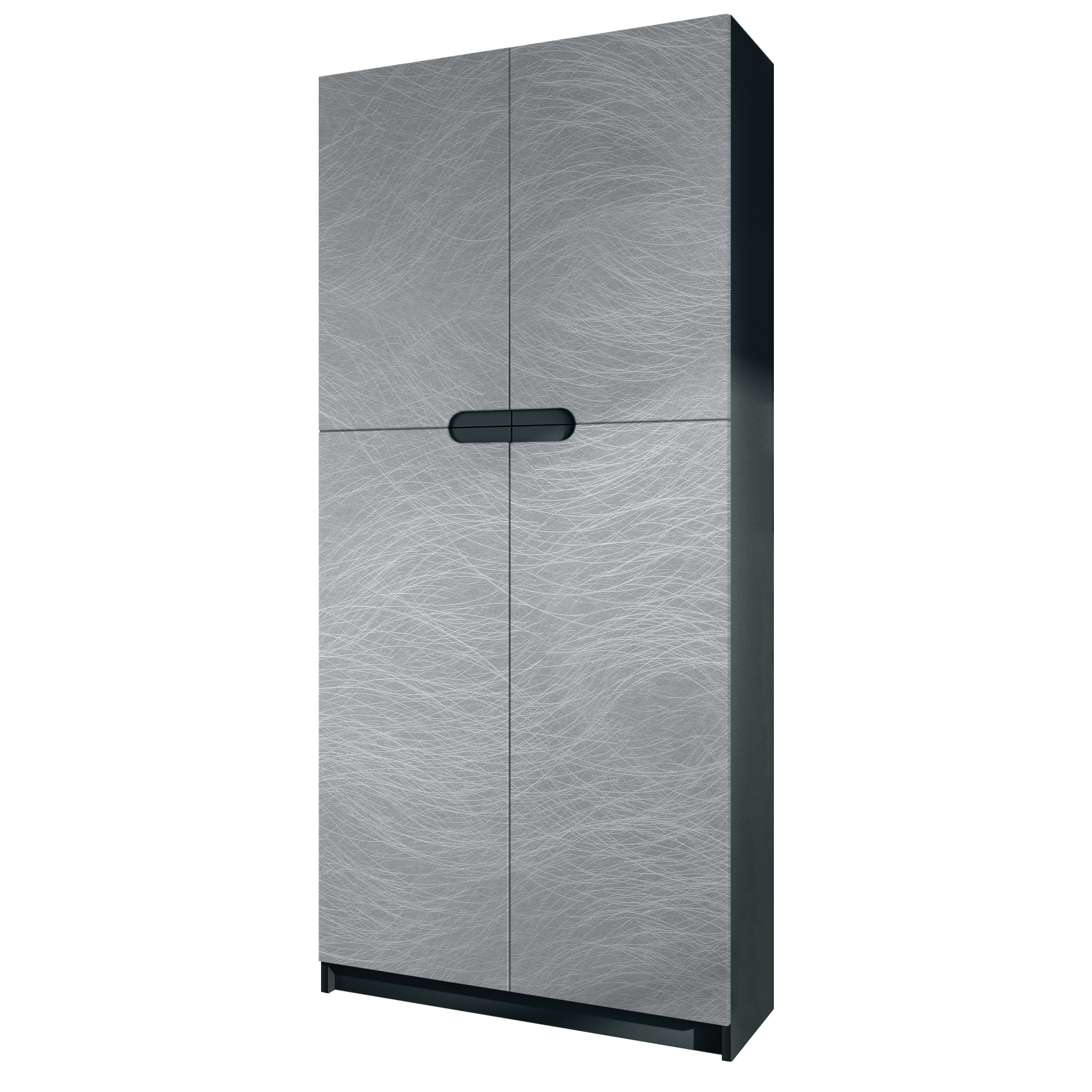 Büroschrank Logan V1  mit 5 Fächern und 4 Türen Schwarz matt/Scratchy Metal (82 x 185 x 37 cm)