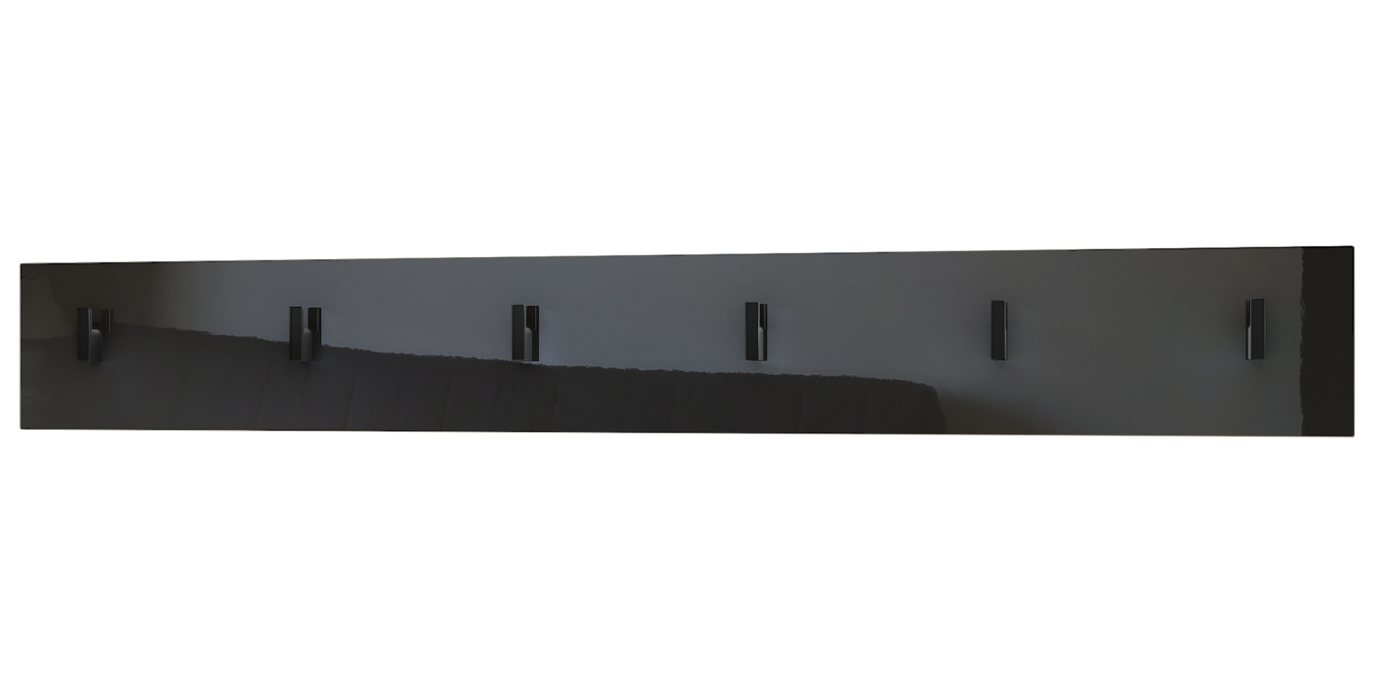 Garderobenleiste Linea V1  mit 6 Kleiderhaken  Schwarz Hochglanz (110,5 x 14,5 x 3,5 cm)