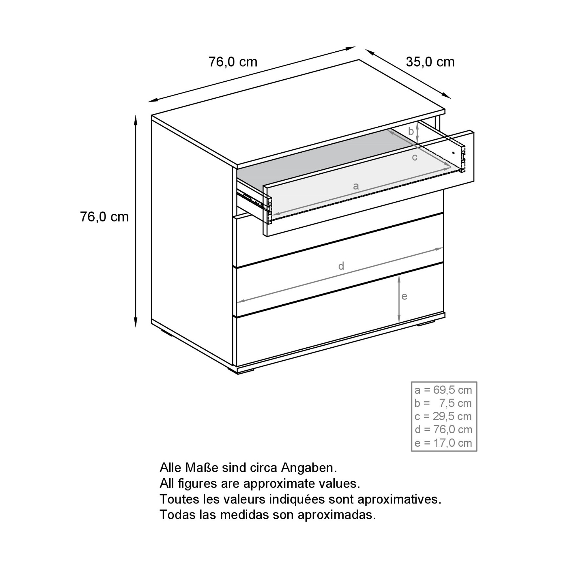 Kommode Pavos V3 Anthrazit mit 4 Schubladen Anthrazit matt/Anthrazit matt (76 x 76 x 35 cm)