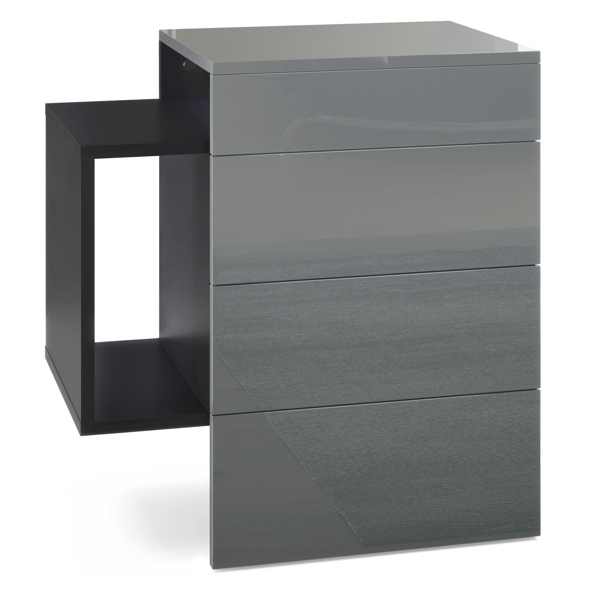 Nachttisch Queens und 1 seitlichem Fach zur Wandmontage Schwarz matt/Grau Hochglanz (60 x 63 x 36 cm)