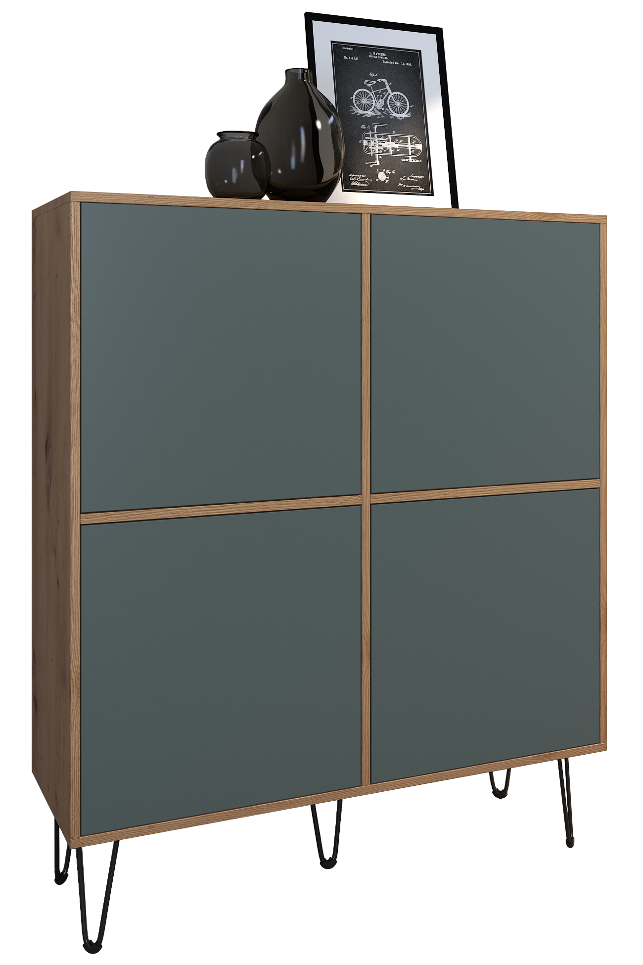 Highboard Havana V2 Kommode, Made in Germany Eiche Evoke / Fjord Grün (104 x 124 x 35 cm)
