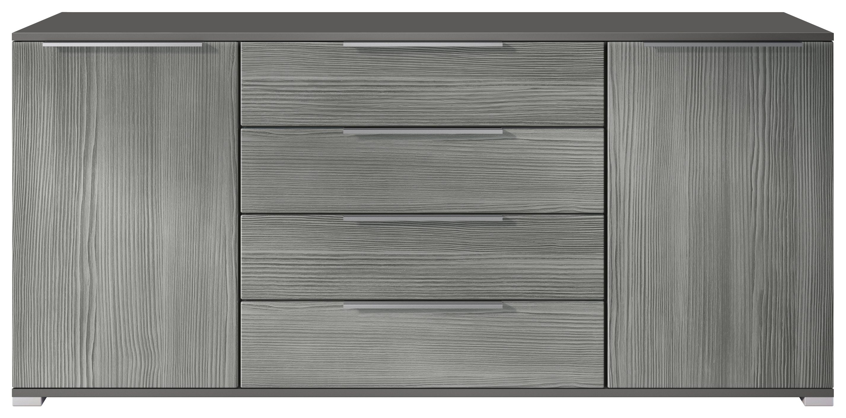 Linio V2 Sideboard Anthrazit mit 2 Türen & 4 Schubladen, Anthrazit matt/Avola-Anthrazit, 166,5 x 75,5 x 35 cm (BxHxT)