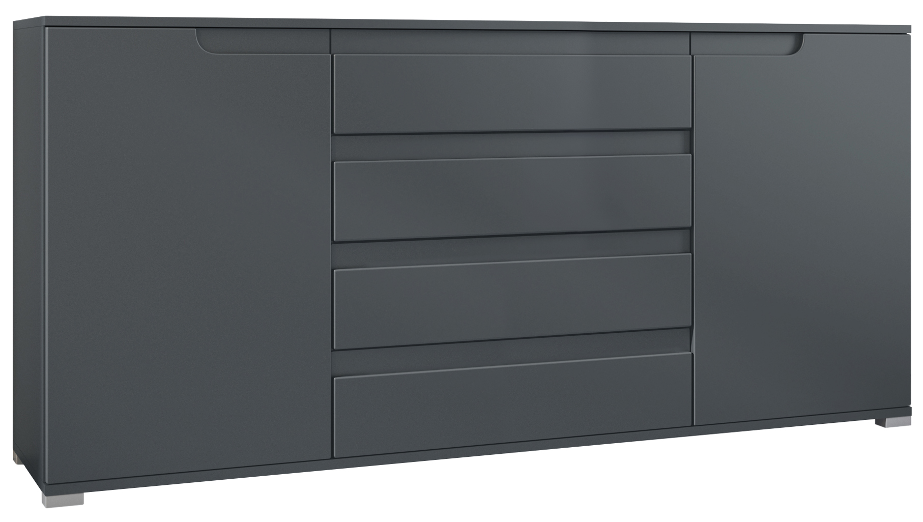Sideboard Sylt V2 Anthrazit Korpus - Anthrazit matt / Front - Anthrazit matt / Absetzung - Anthrazit matt (166,5 x 75,5 x 35 cm)