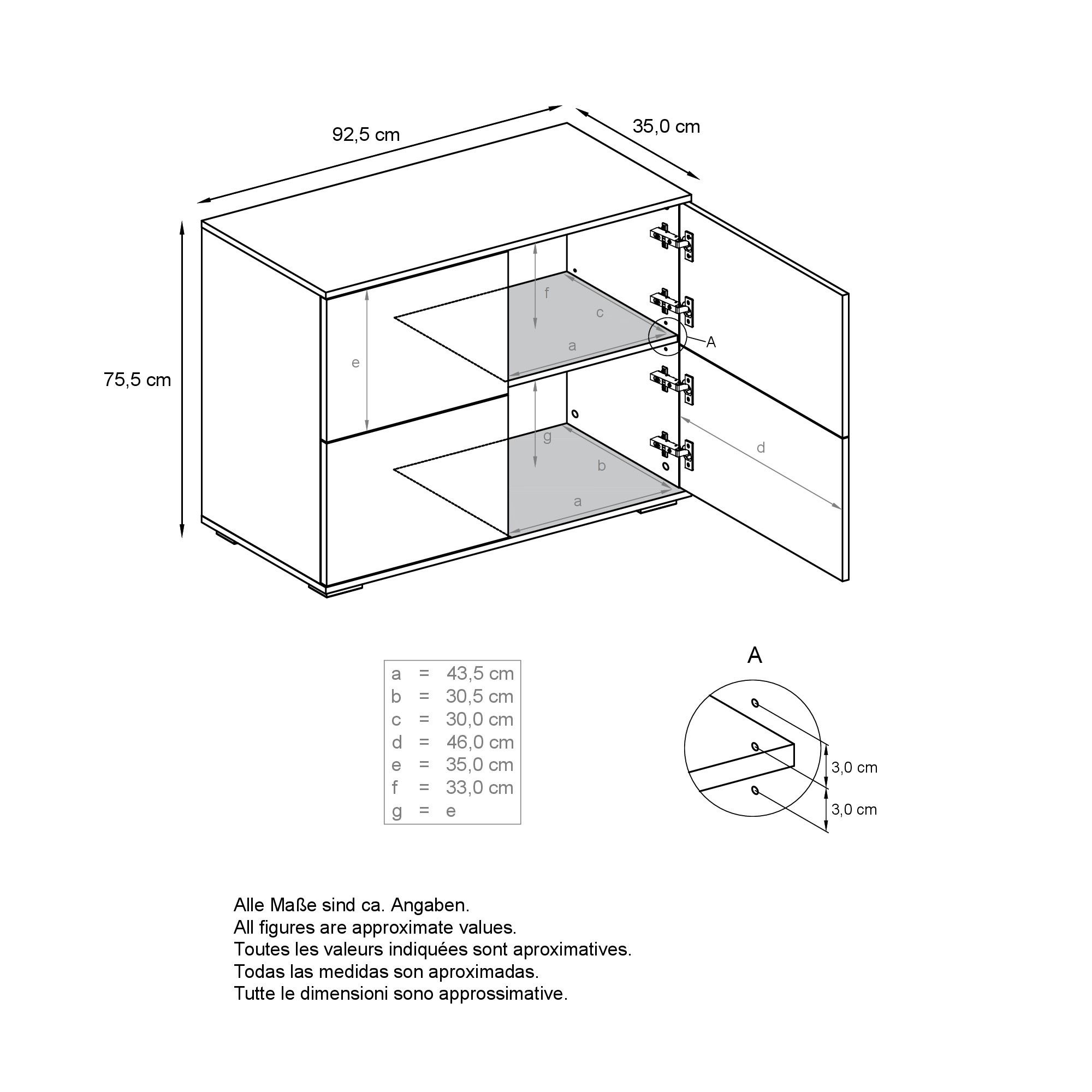 Rova V3 Kommode Anthrazit mit 4 Push-to-Open Türen Anthrazit matt / Beton Oxid Optik (92,5 x 84.5 x 35)