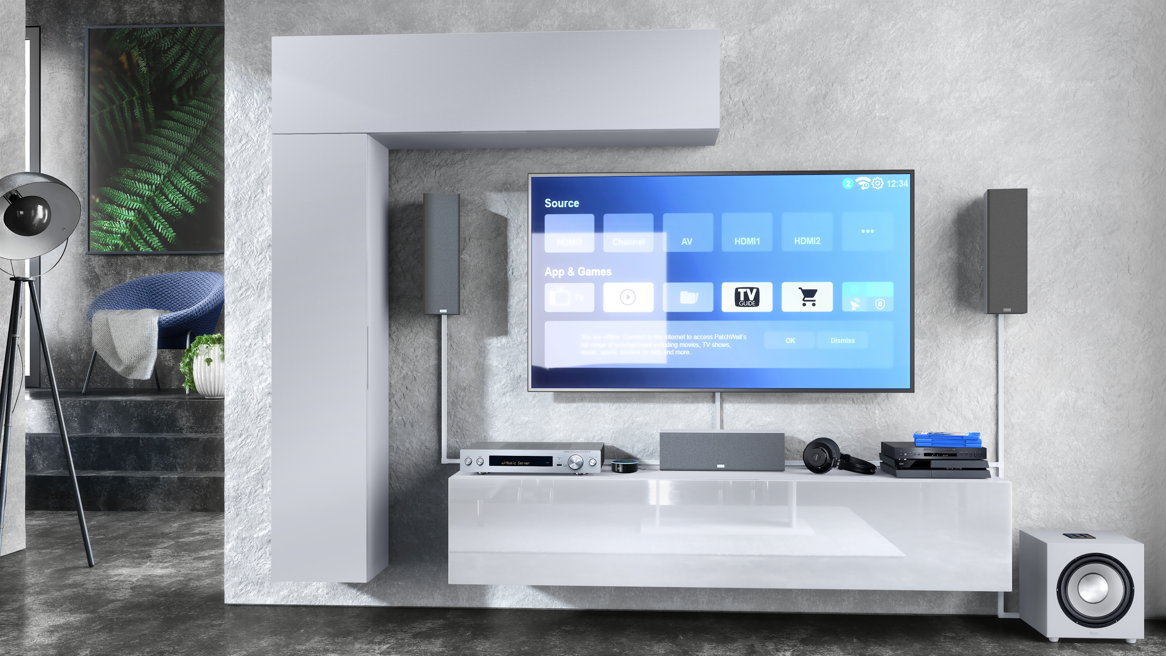 Wohnwand Taurito  mit Rückwand mit 2 Klappen und 1 Schrank Weiß matt (320 x 182 x 39 cm)
