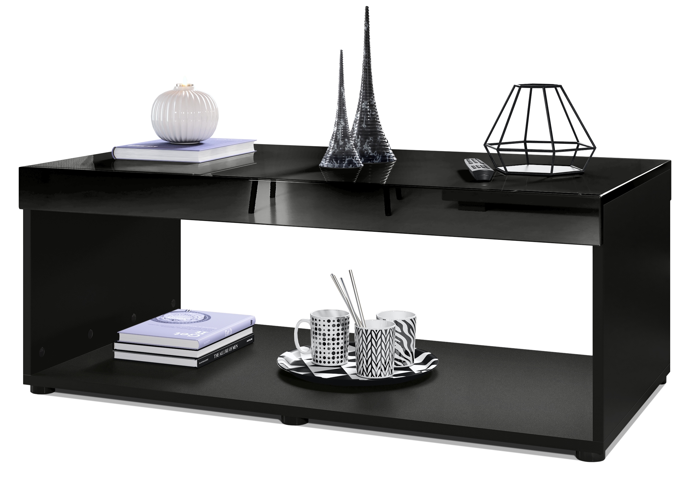 Couchtisch Pure  in Kastenform Schwarz matt/Schwarz Hochglanz (104 x 40,5 x 58 cm)