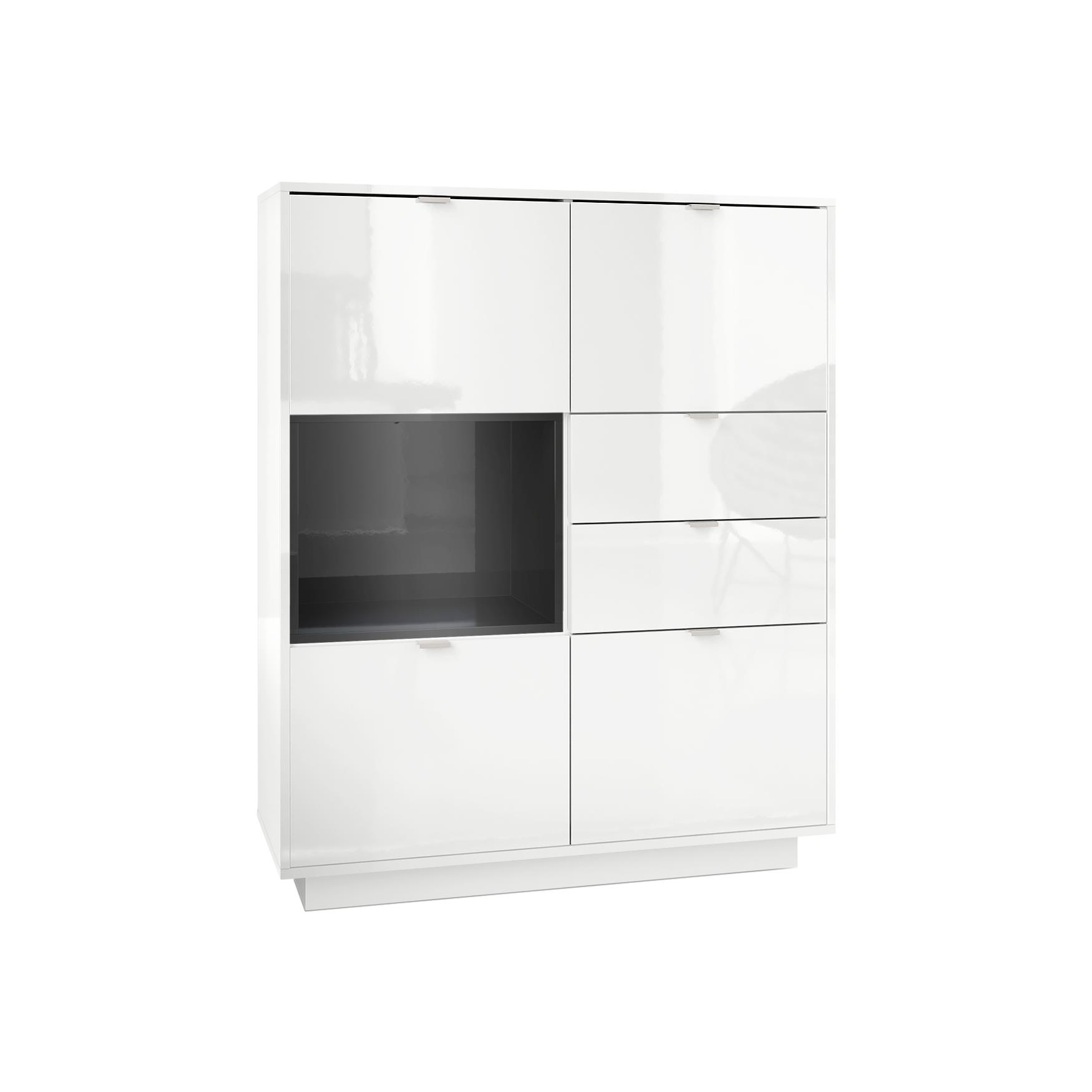 Highboard Metro  mit 4 Türen, 2 Schubladen und 1 offenem Fach Weiß Hochglanz/Schwarz Hochglanz (103 x 123 x 38 cm)