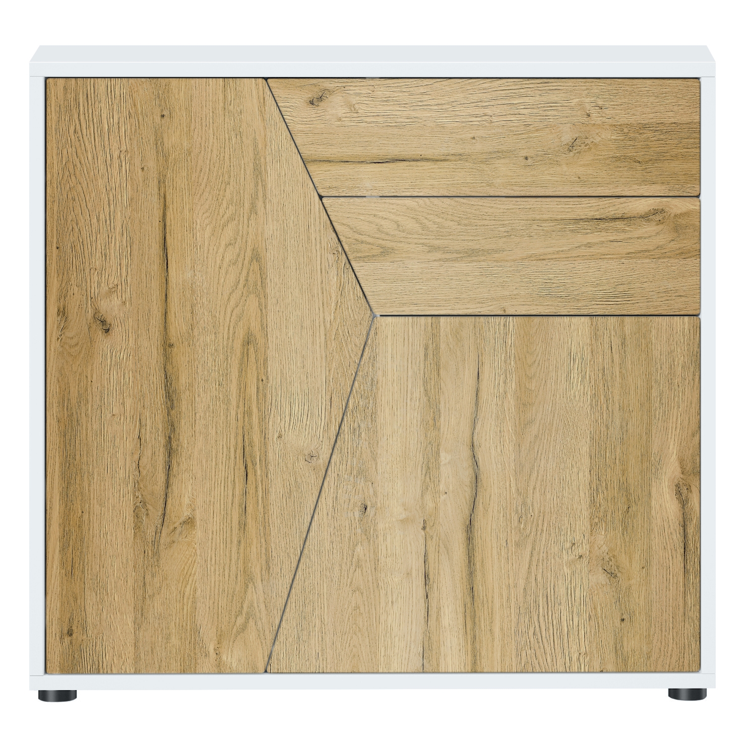 Benny Kommode  mit 2 Türen und 2 Schubladen Weiß matt/Eiche Natur (79 x 74 x 36 cm)