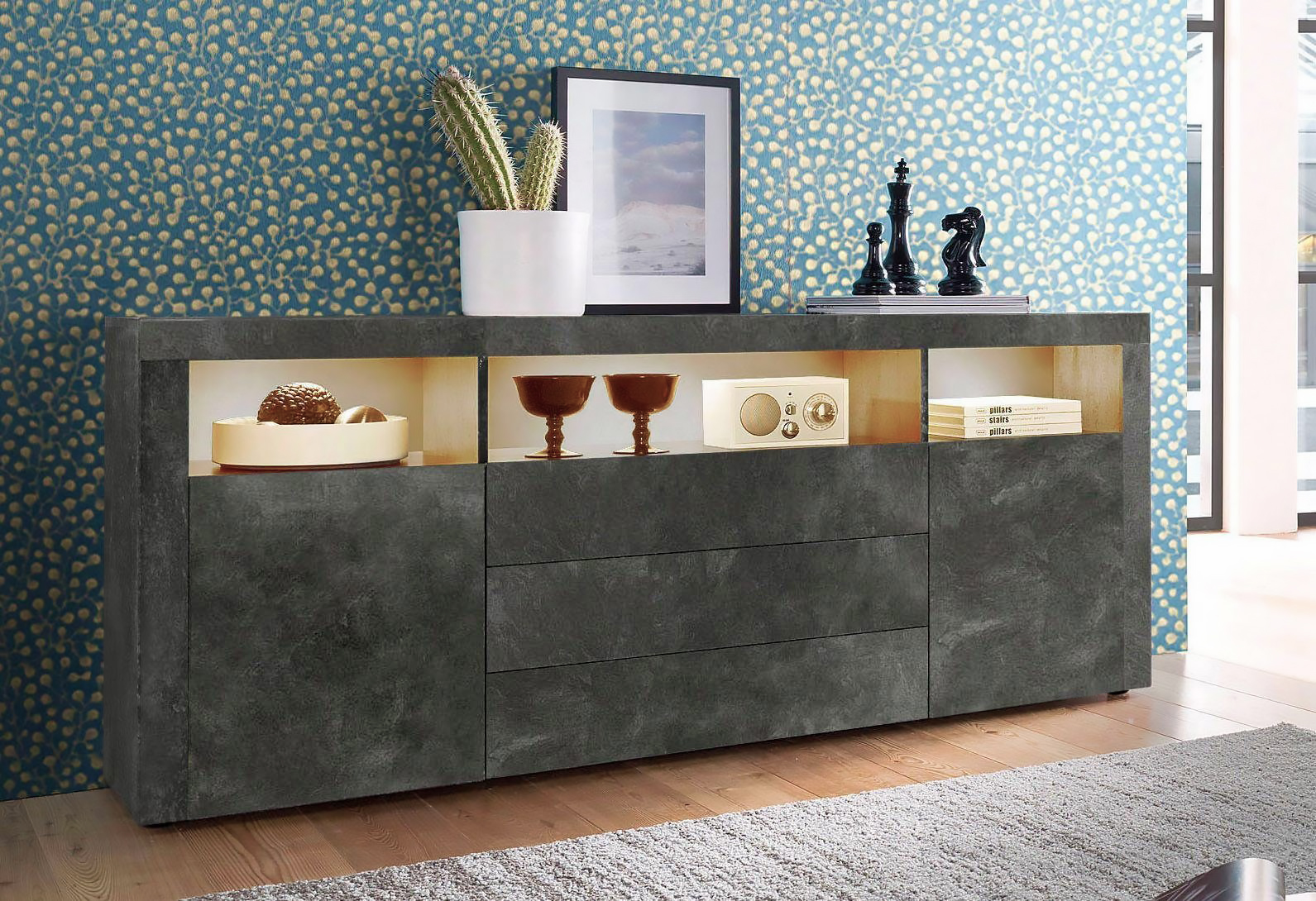 Denver Sideboard mit 2 Türen und 3 Schubladen Schiefer (166 x 72 x 35 cm)