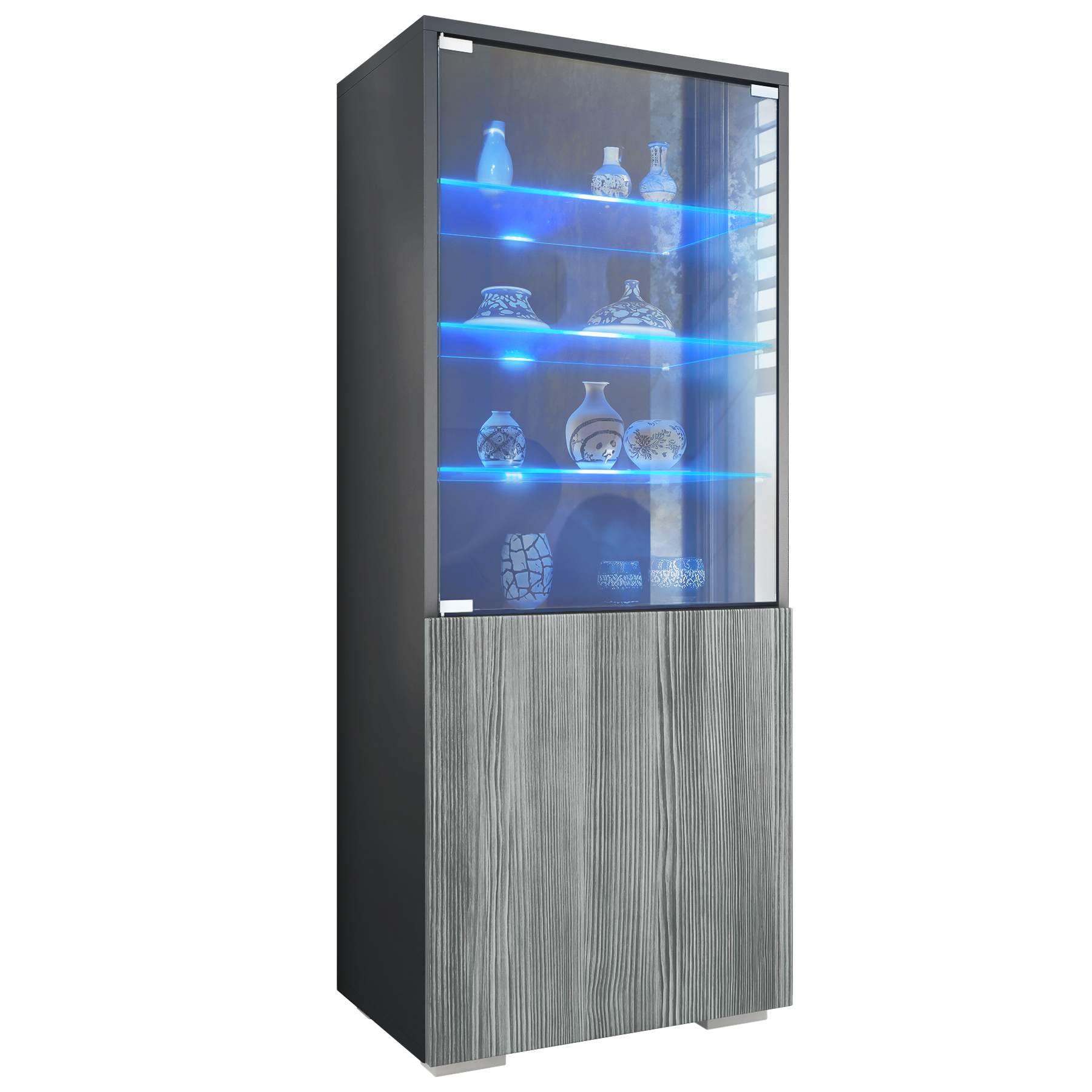 Granada Vitrine Anthrazit mit LED mit Glastür und Glaseinsatz inkl. LED Anthrazit matt/Avola-Anthrazit (50 x 122,5 x 34,5 cm)