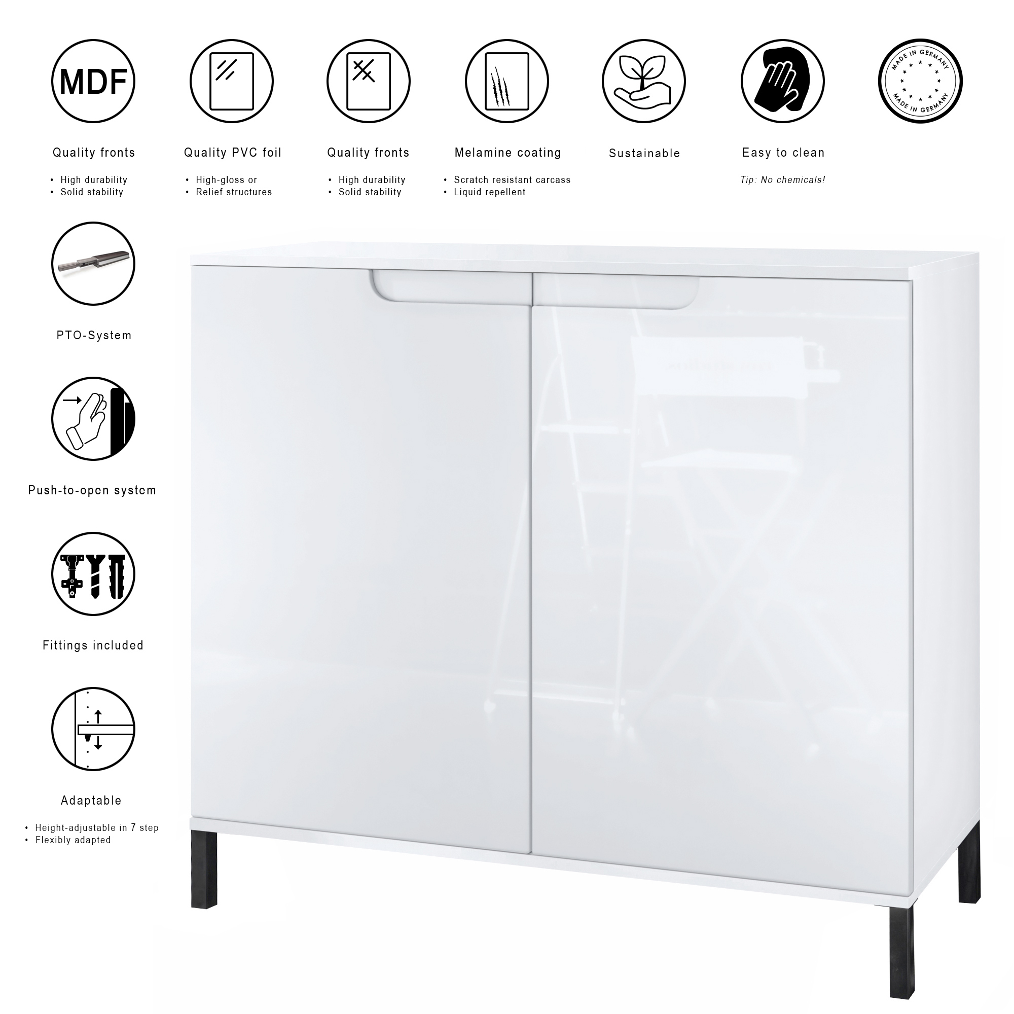 Sylt V3 Kommode Weiß mit 2 großen Türen Weiß matt / Eiche Wotan (92,5 x 83.5 x 35)