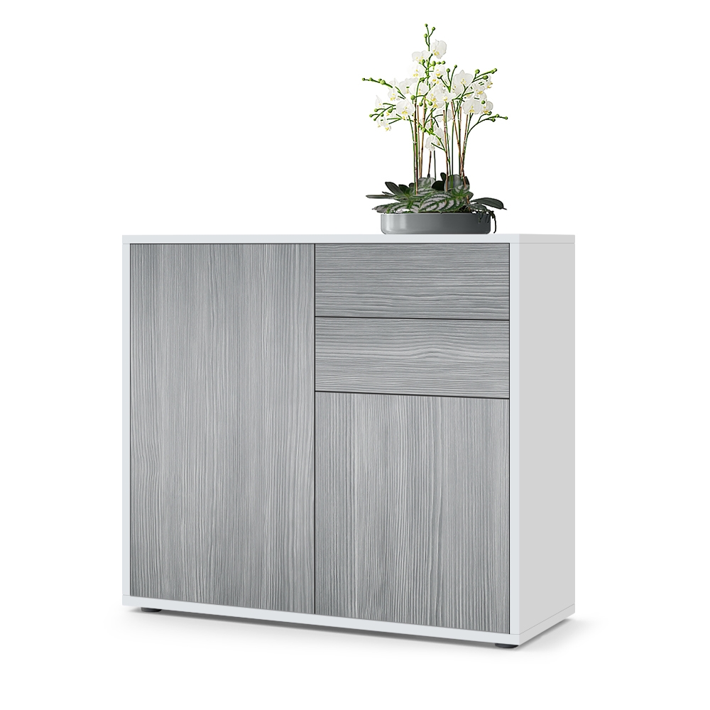 Kommode Ben  mit 2 Türen und 2 Schubladen Weiß matt/Avola-Anthrazit (79 x 74 x 36 cm) Kommode Ben  mit 2 Türen und 2 Schubladen Weiß matt/Avola-Anthrazit (79 x 74 x 36 cm)